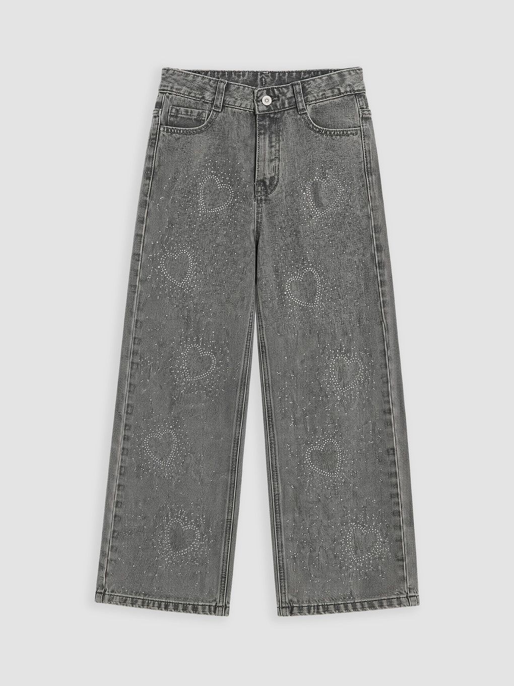 Wideleg Rhinestone Embellished Girls' Jeans