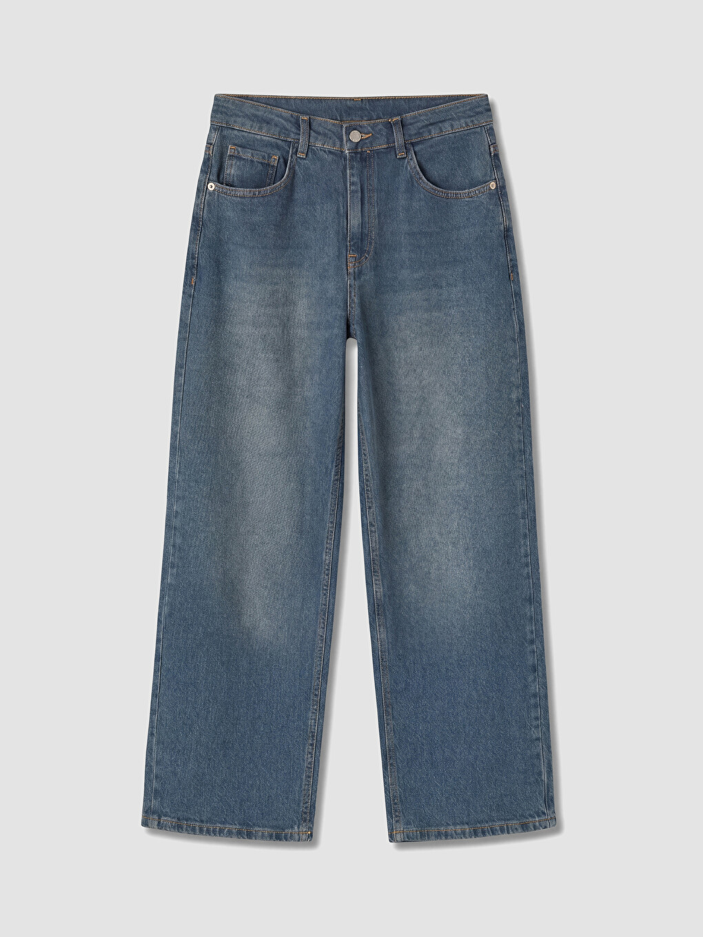 İndigo Yüksek Bel Straight Fit Kadın Jean Pantolon-4