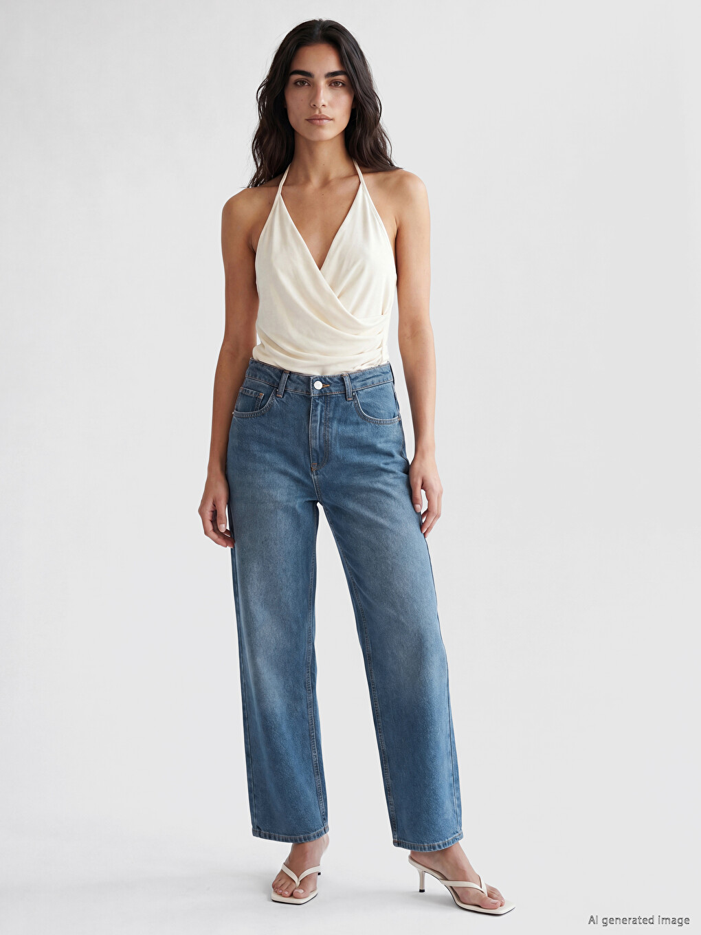 İndigo Yüksek Bel Straight Fit Kadın Jean Pantolon