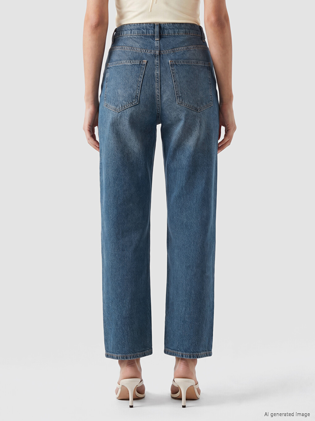 İndigo Yüksek Bel Straight Fit Kadın Jean Pantolon-3