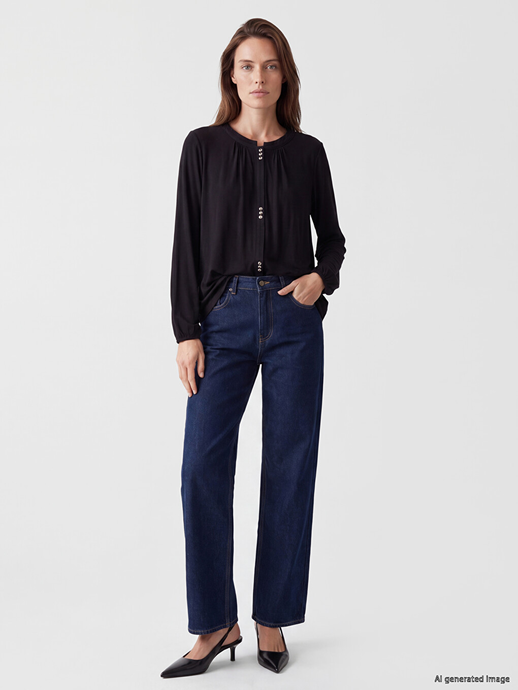 Crew Neck Gathered Blouse-1
