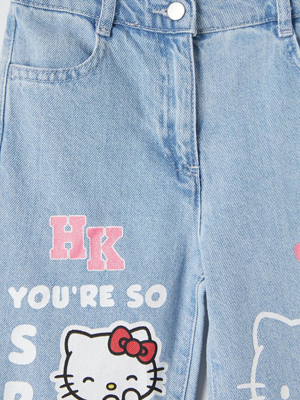 Mavi Regular Fit Hello Kitty Baskılı Kız Çocuk Jean Pantolon-3