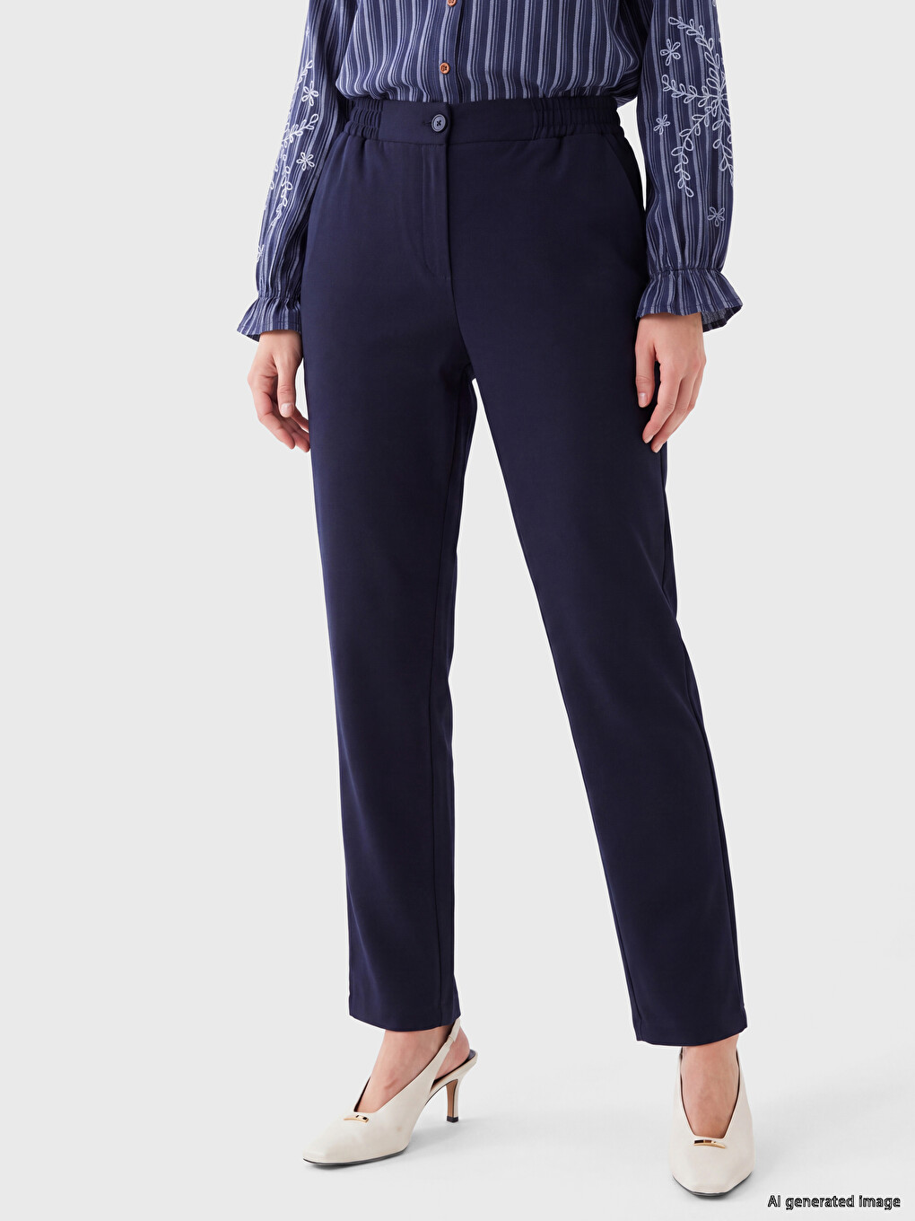 Woman Navy Tailored Trousers-1