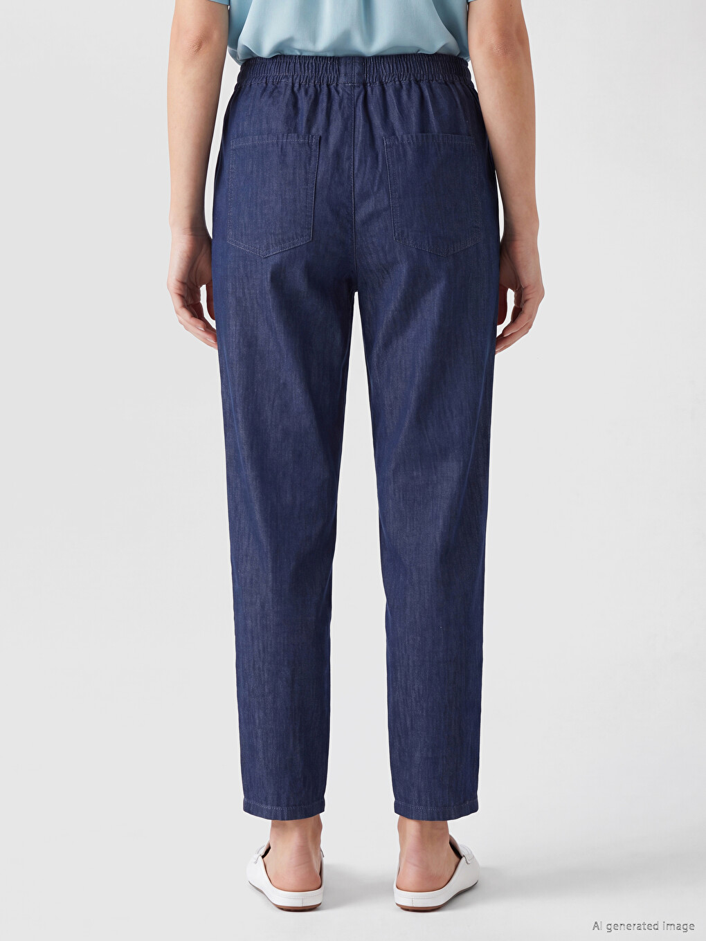 Mavi Beli Lastikli Straight Fit Kadın Jean Pantolon-3