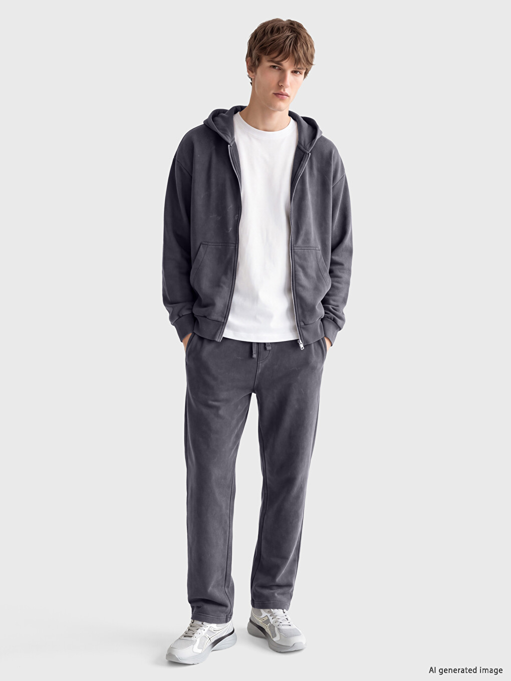 Antrasit Kapüşonlu Erkek Fermuarlı Sweatshirt-1