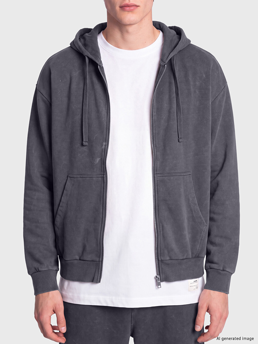 Antrasit Kapüşonlu Erkek Fermuarlı Sweatshirt-2