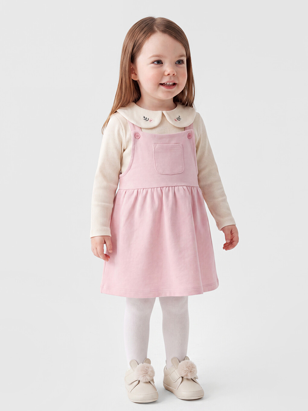 Embroidered Baby Girls' Dungarees And T-shirt
