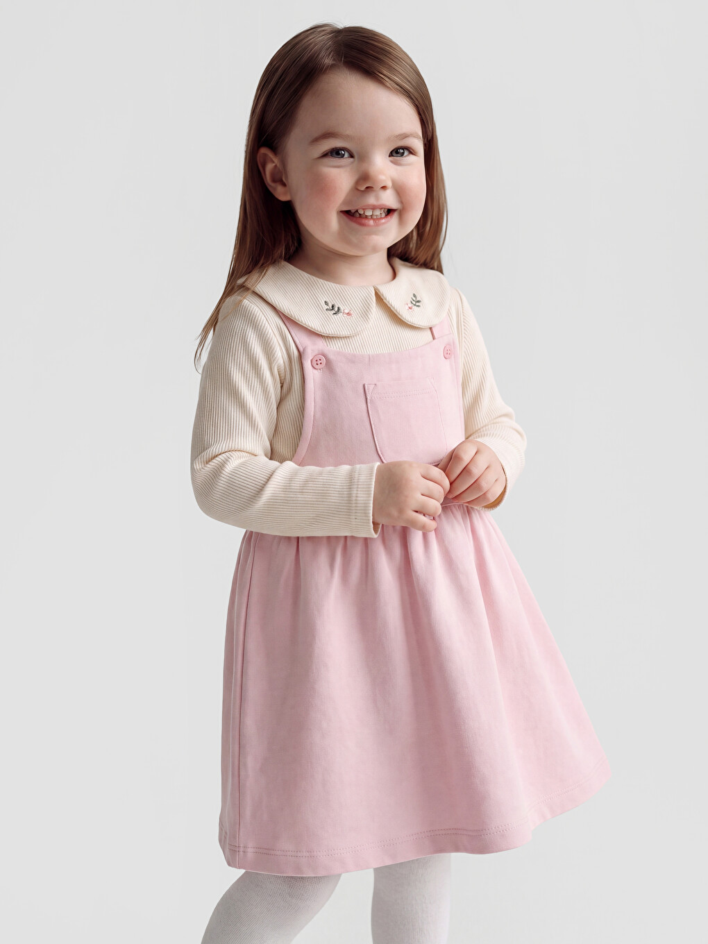 Embroidered Baby Girls' Dungarees And T-shirt-1