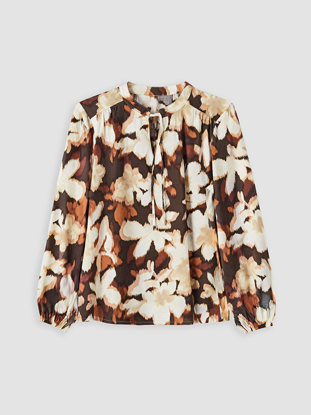 Grandad Collar Tie Detail Patterned Women's Blouse-4