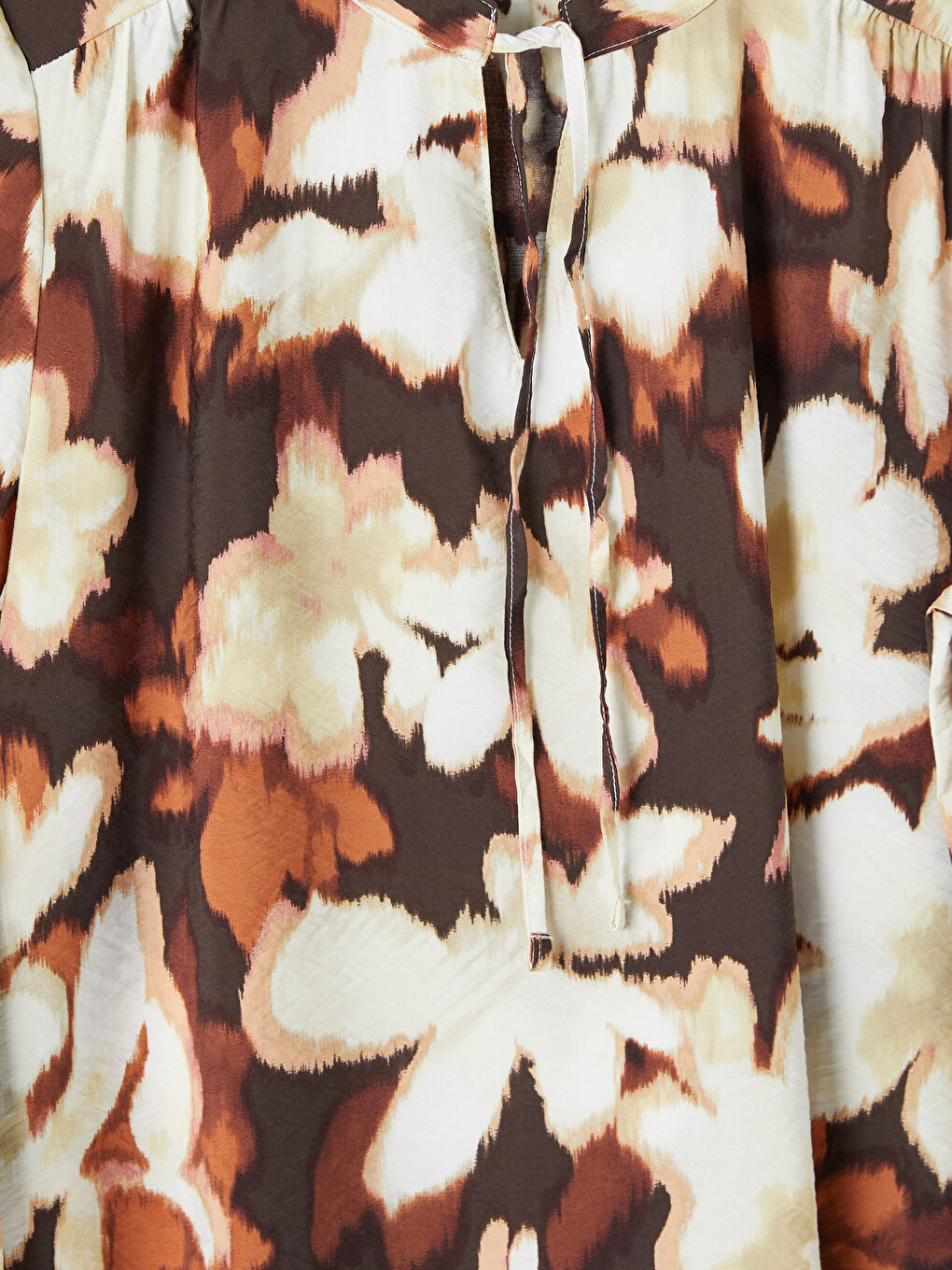 Grandad Collar Tie Detail Patterned Women's Blouse-5
