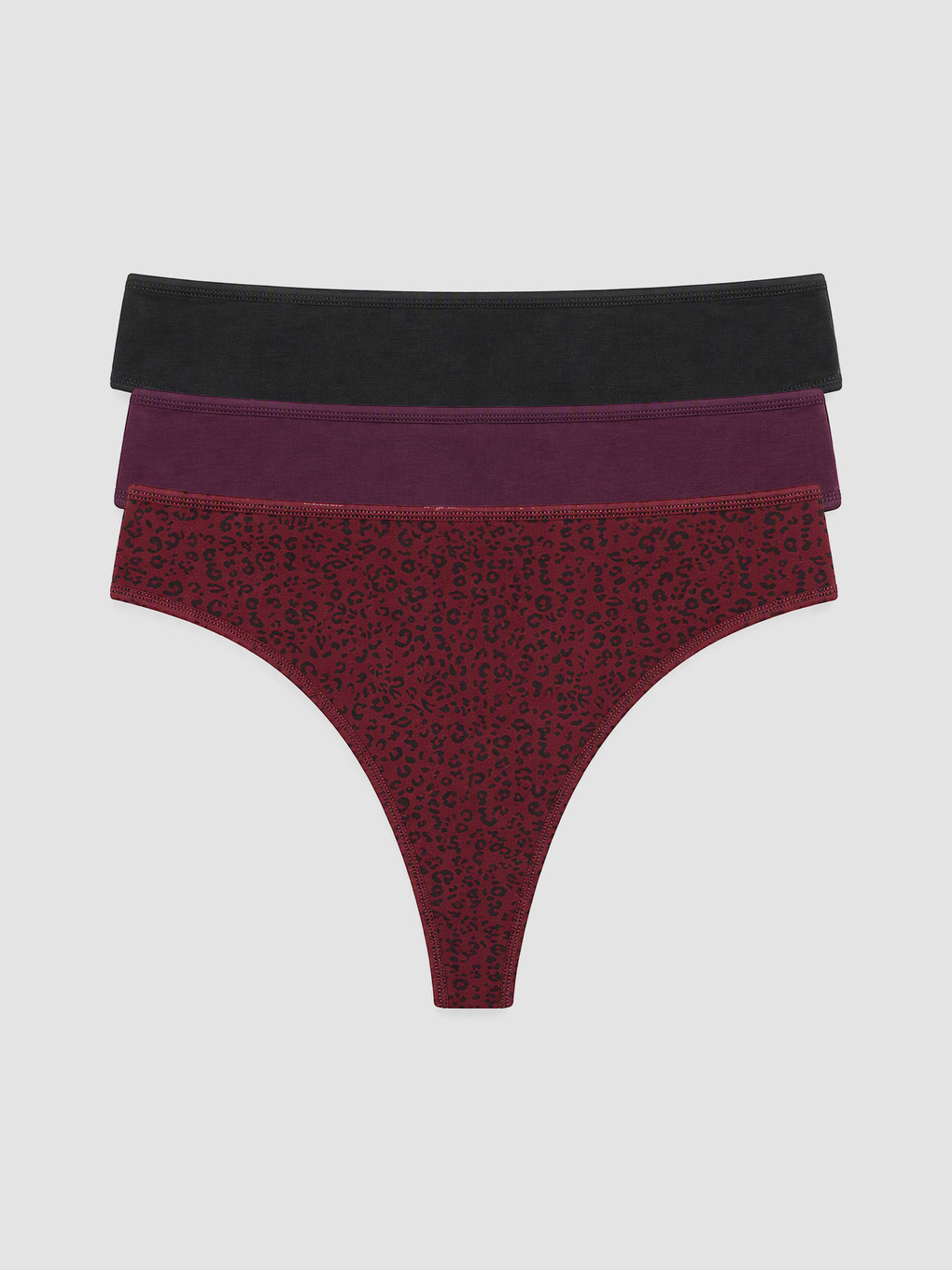 Bordo Leopar Desenli Tanga Külot 3'lü