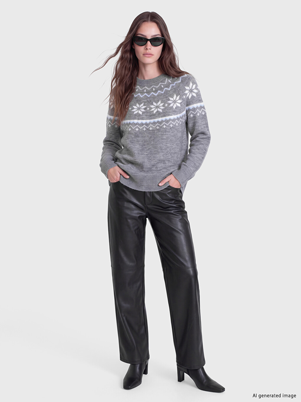 Crew Neck Patterned Women's Knitwear Sweater-1