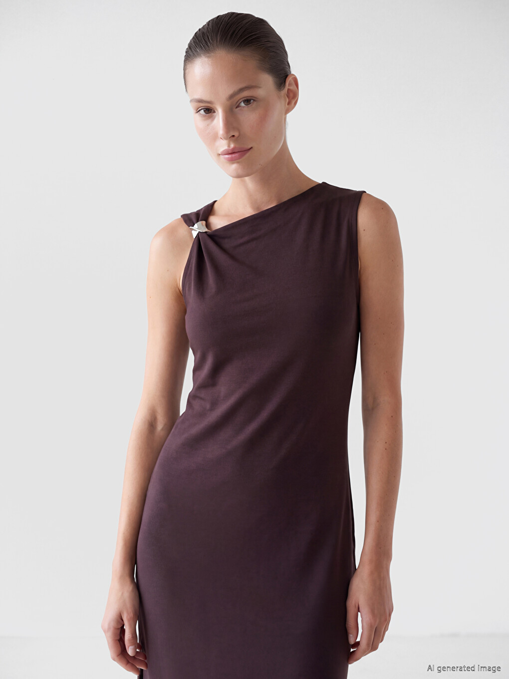 Asymmetrical Collar Ruched Soft Touch Dress-1