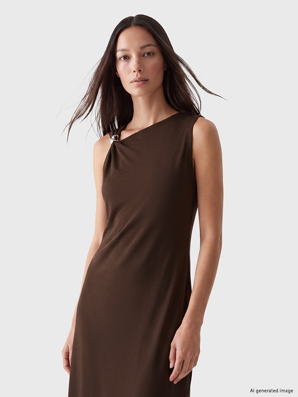 Asymmetrical Collar Ruched Soft Touch Dress-1