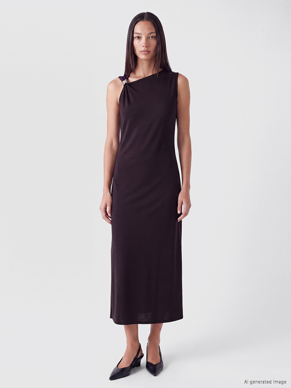 Asymmetrical Collar Ruched Soft Touch Dress