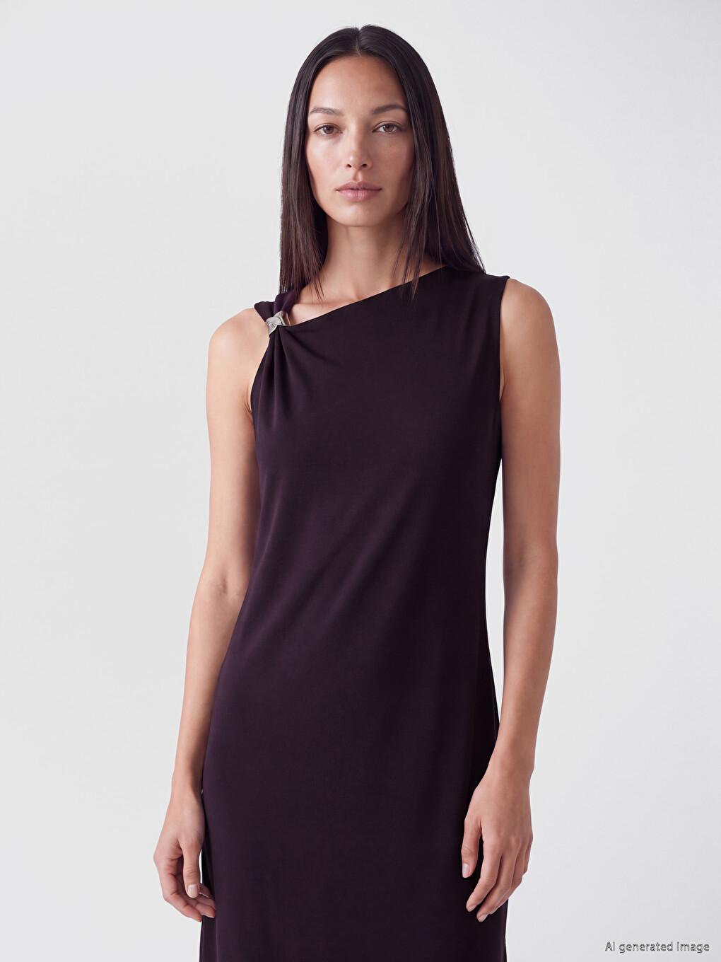 Asymmetrical Collar Ruched Soft Touch Dress-1