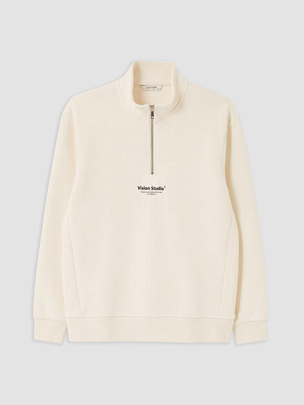 Bej Dik Yaka Baskılı Erkek Sweatshirt