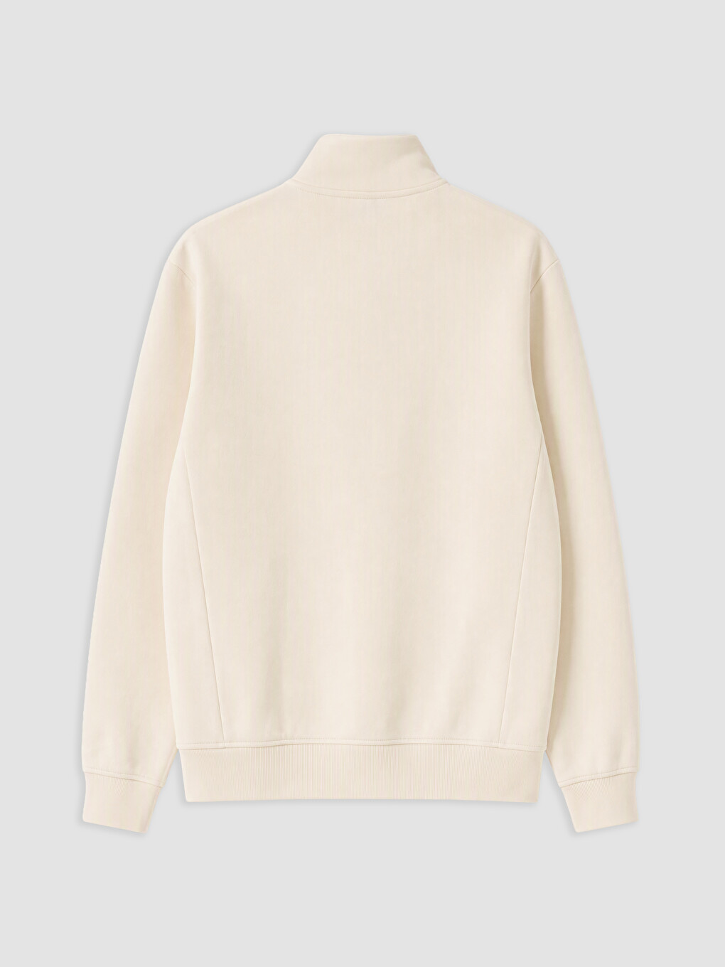Bej Dik Yaka Baskılı Erkek Sweatshirt-1
