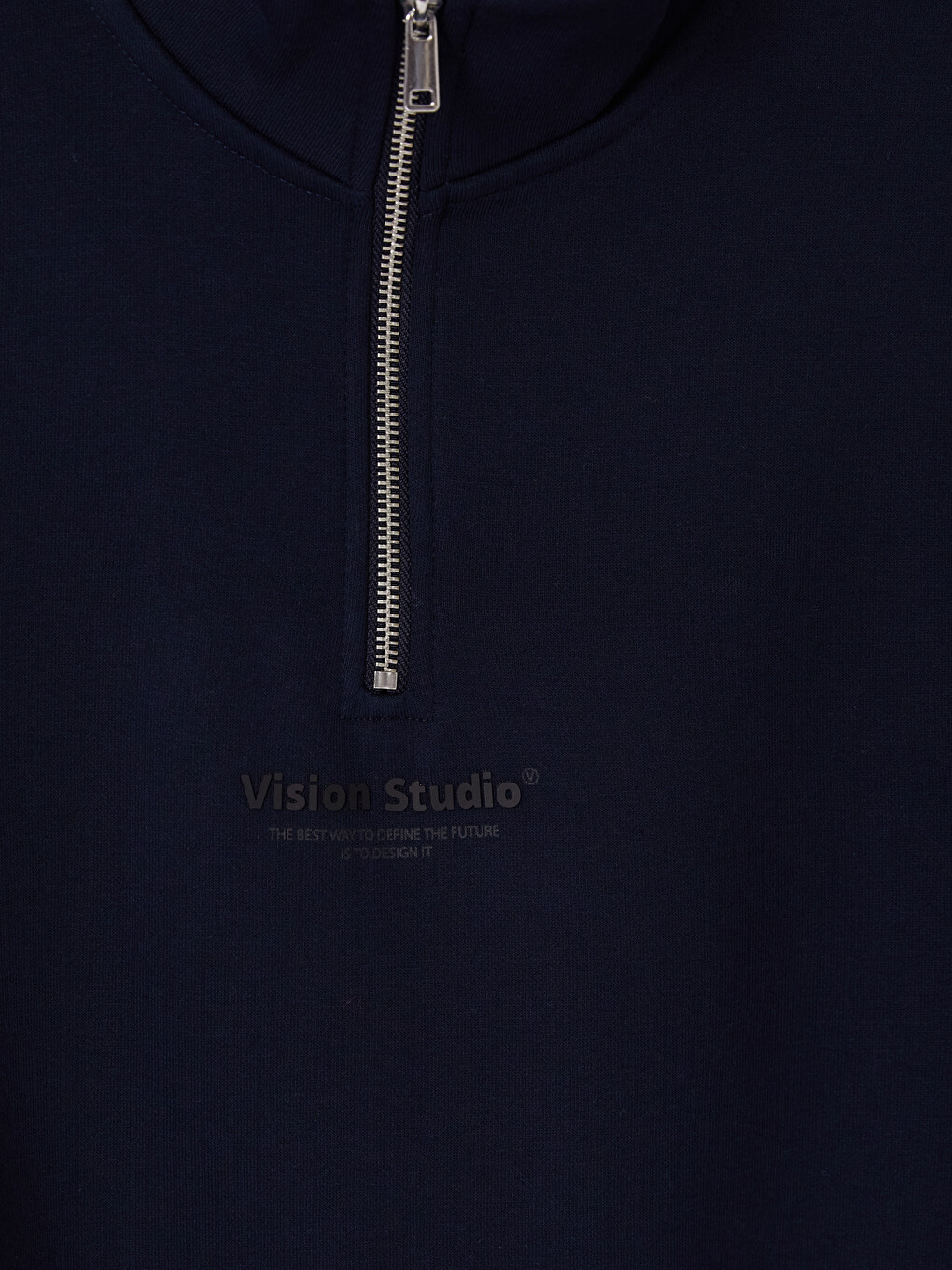 Lacivert Dik Yaka Baskılı Erkek Sweatshirt-2