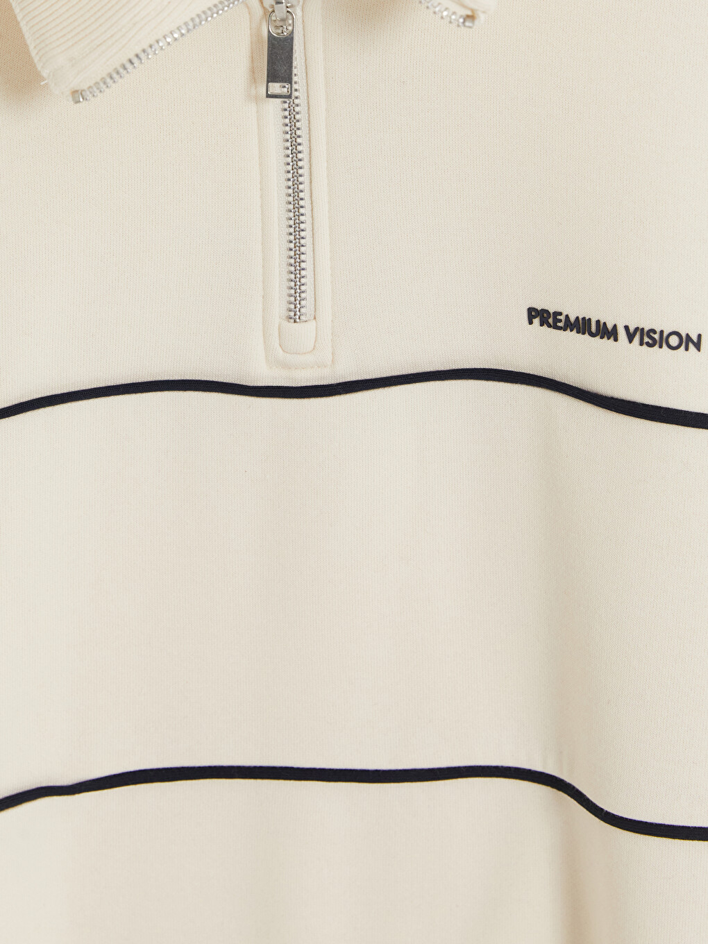 Bej Dik Yaka Baskılı Erkek Kalın Sweatshirt-1