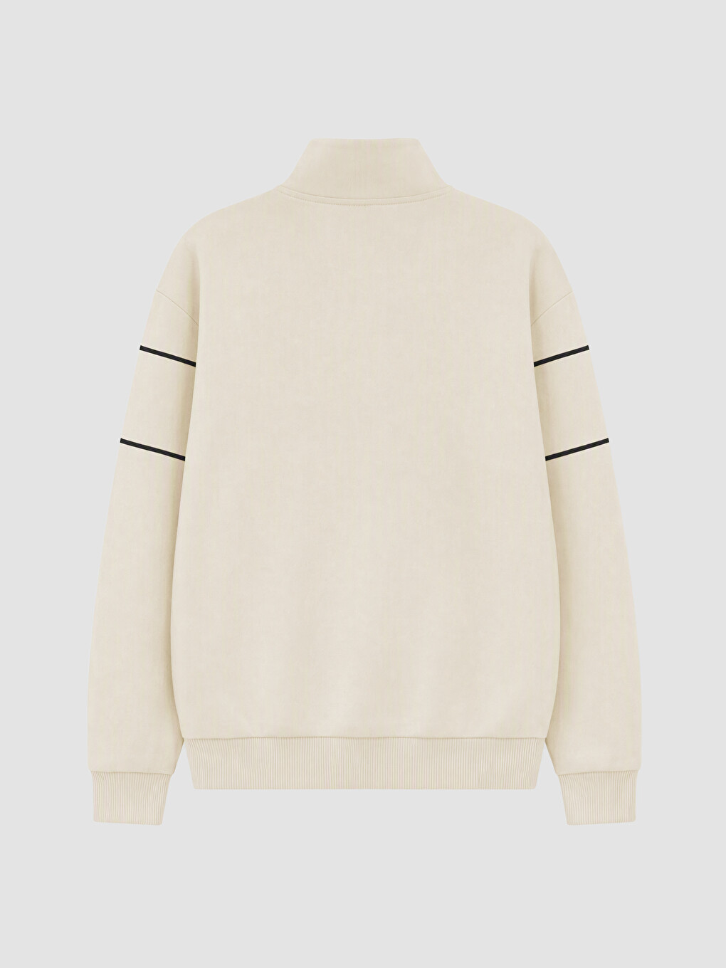 Bej Dik Yaka Baskılı Erkek Kalın Sweatshirt-2