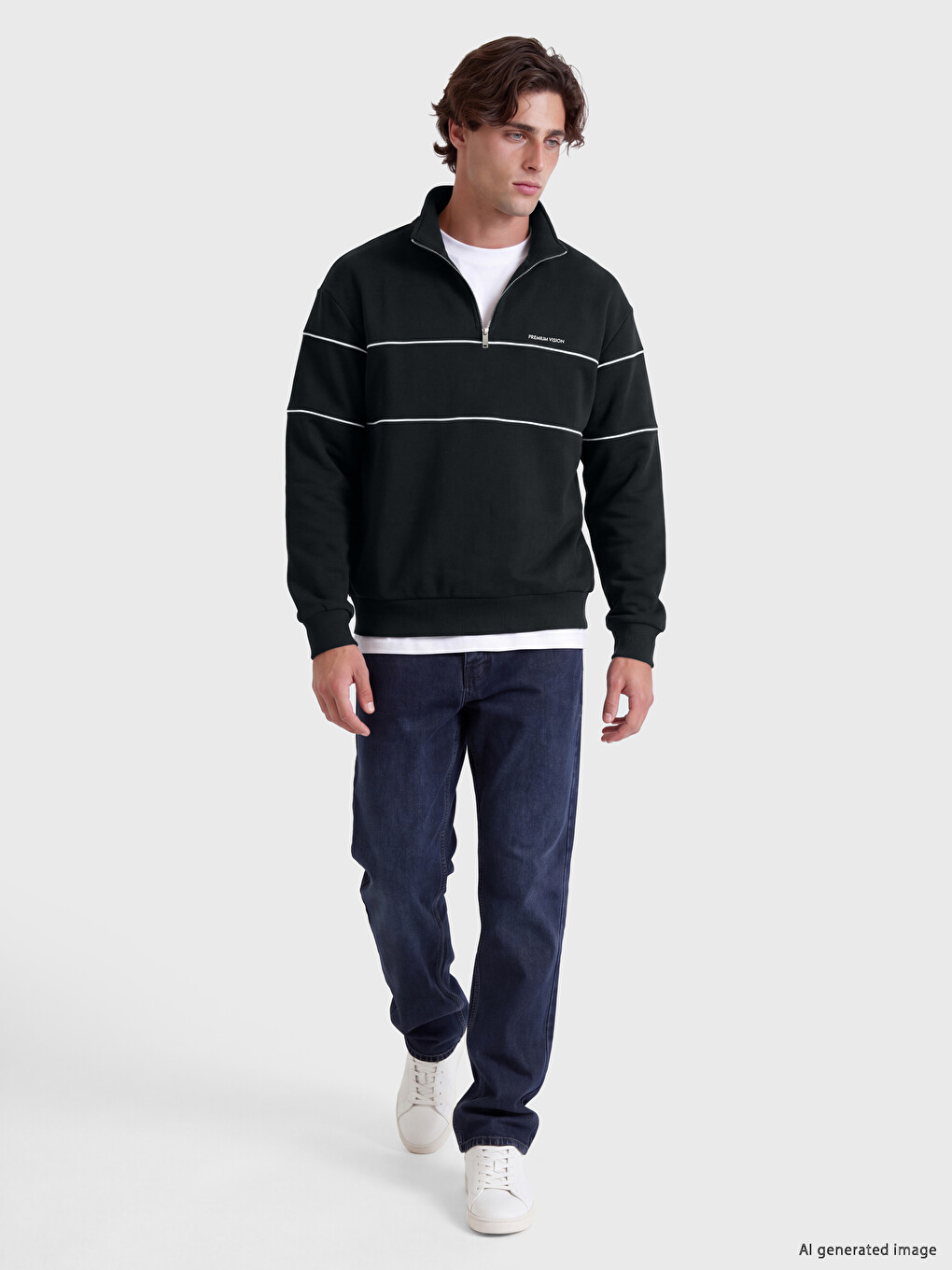 Mock Neck Men's Thick Sweatshirt-1