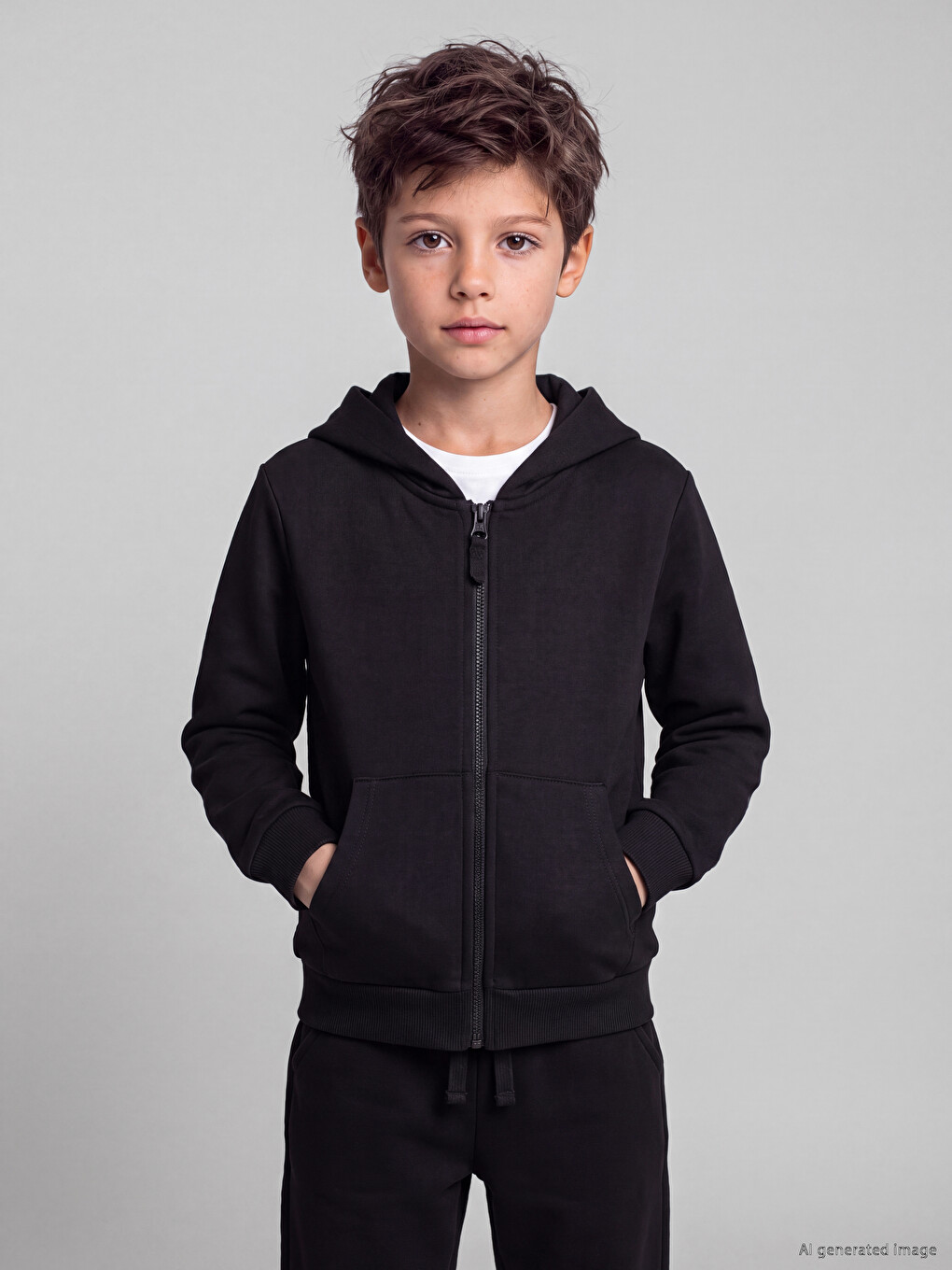 Hooded Thick Boys' Zippered Sweatshirt-1