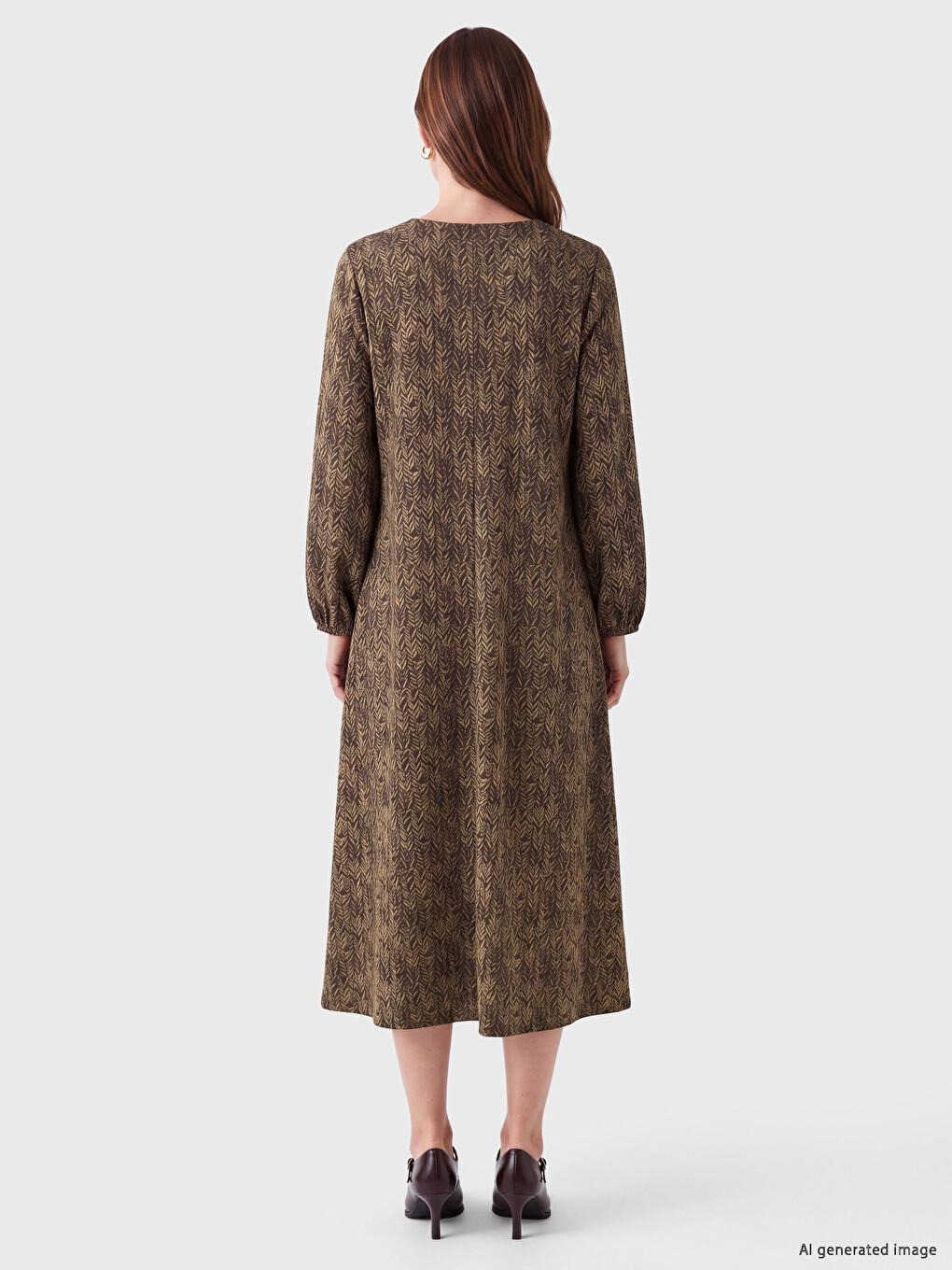 Crew Neck Patterned A Form Dress-3