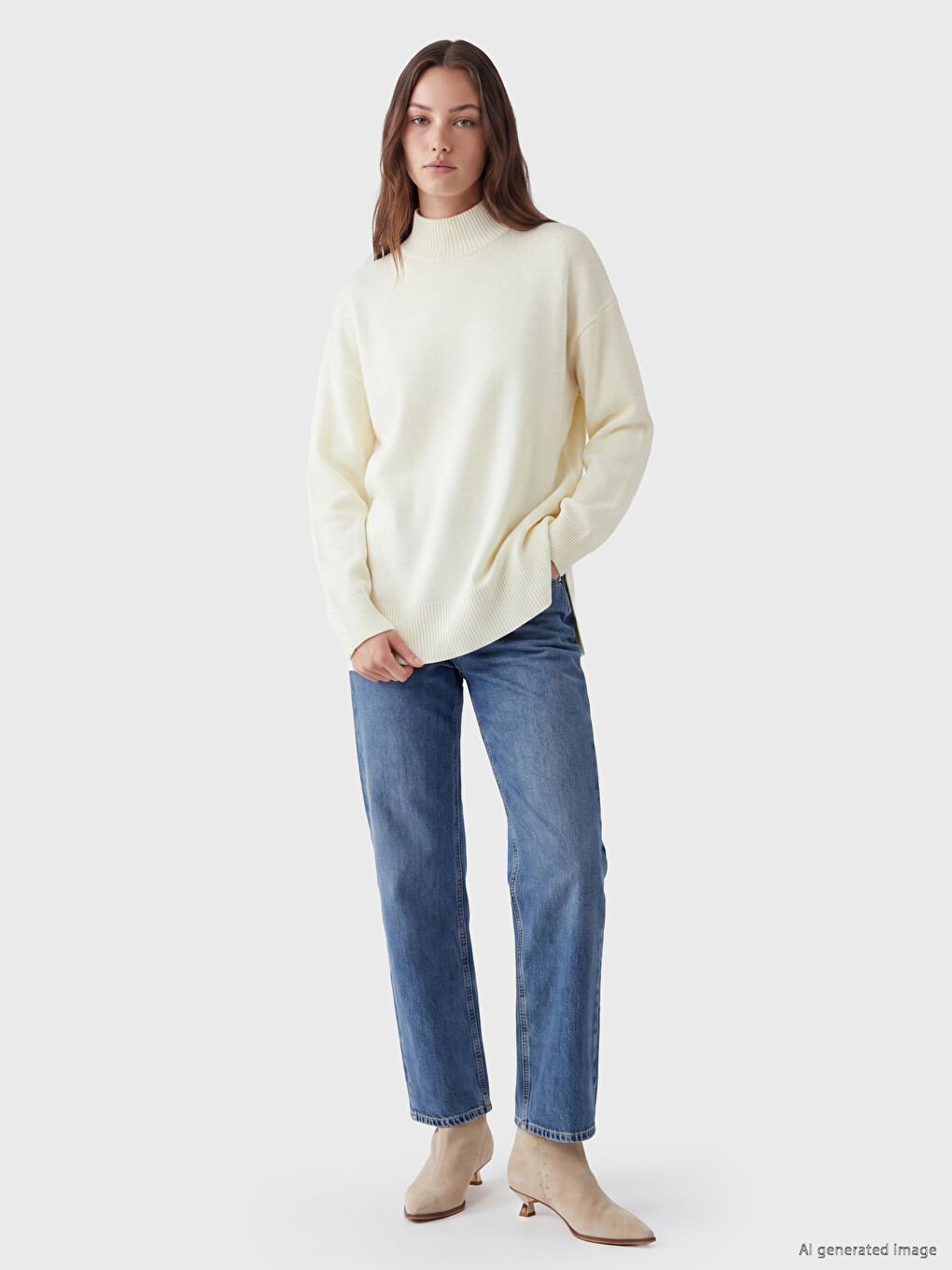 Mock Neck Women's Knitwear Tunic-1