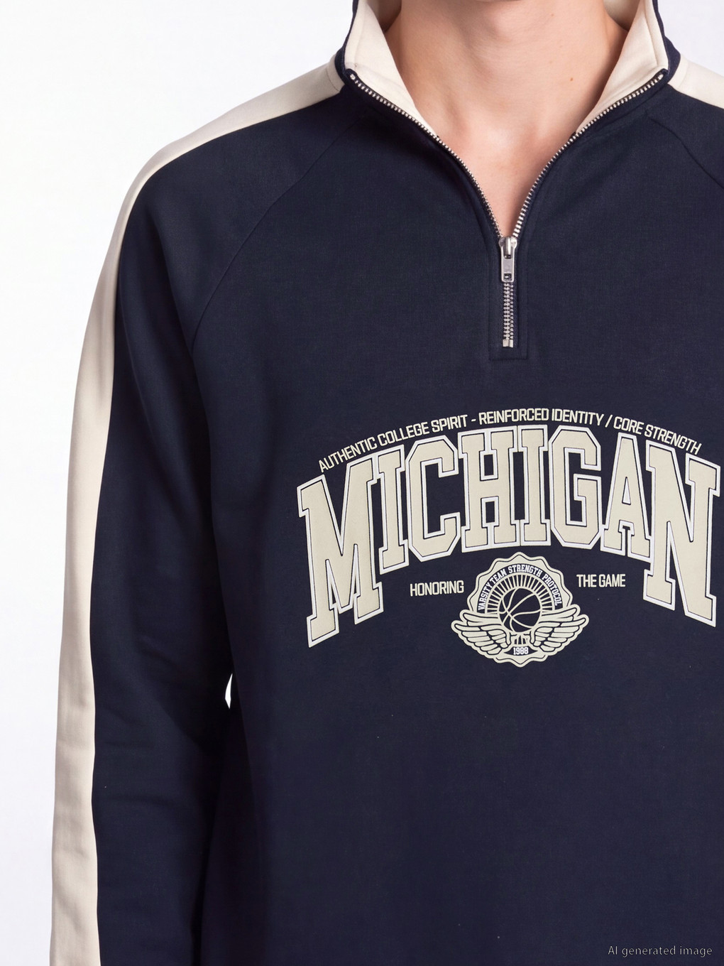 Lacivert Dik Yaka Baskılı Erkek Sweatshirt-2