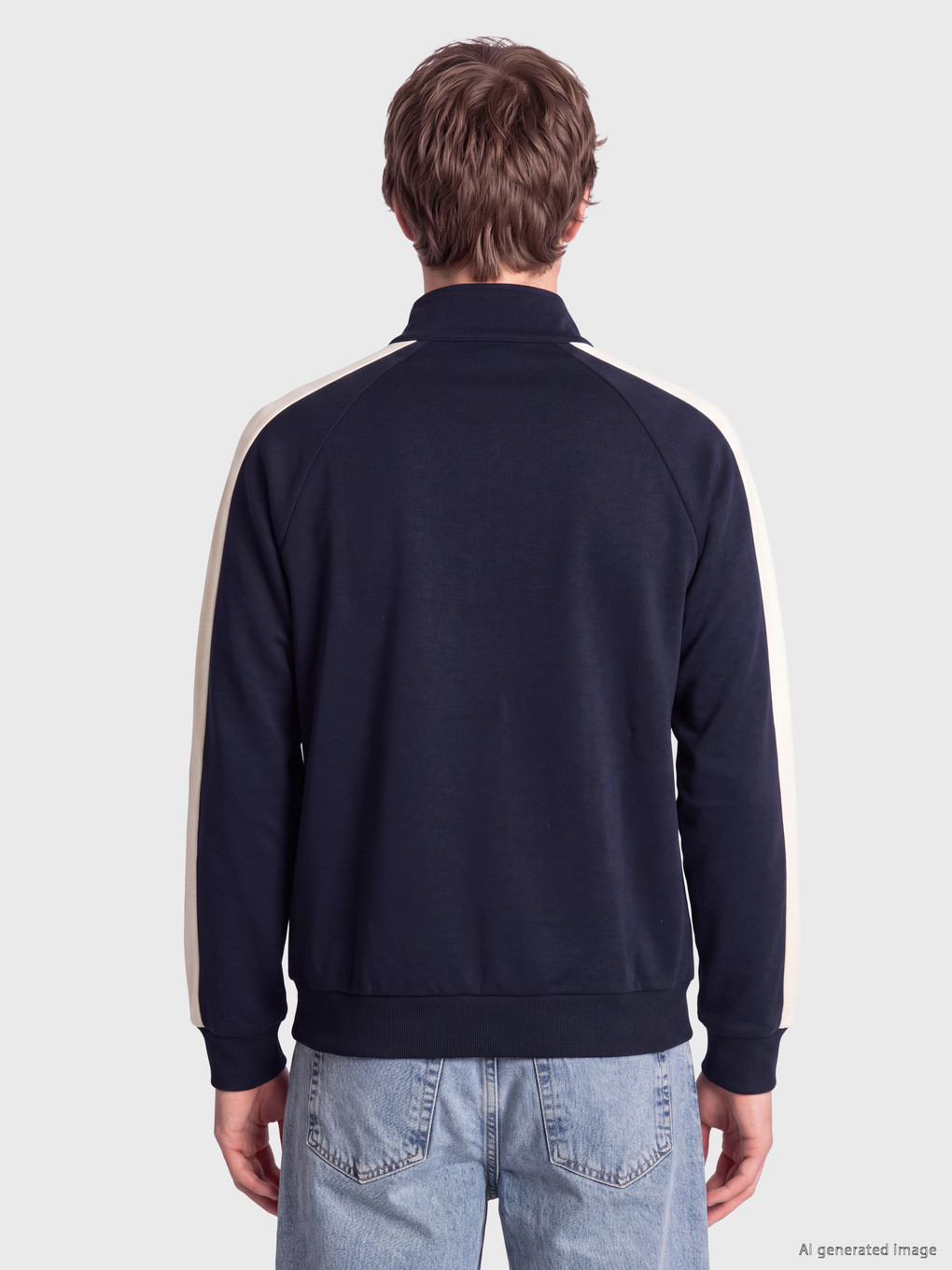 Lacivert Dik Yaka Baskılı Erkek Sweatshirt-3