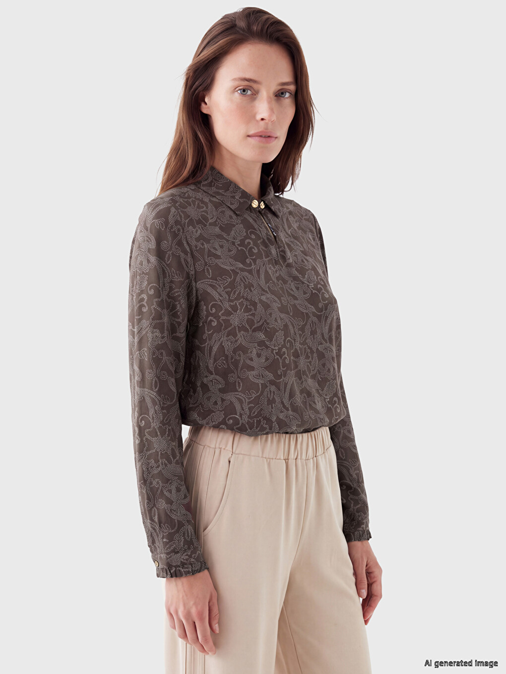 Collared Neck Patterned Blouse
