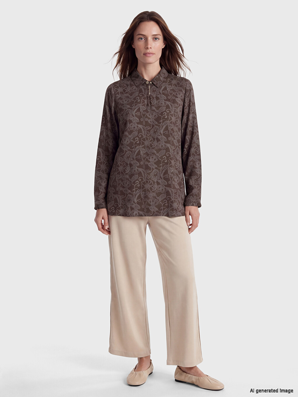 Collared Neck Patterned Blouse-1