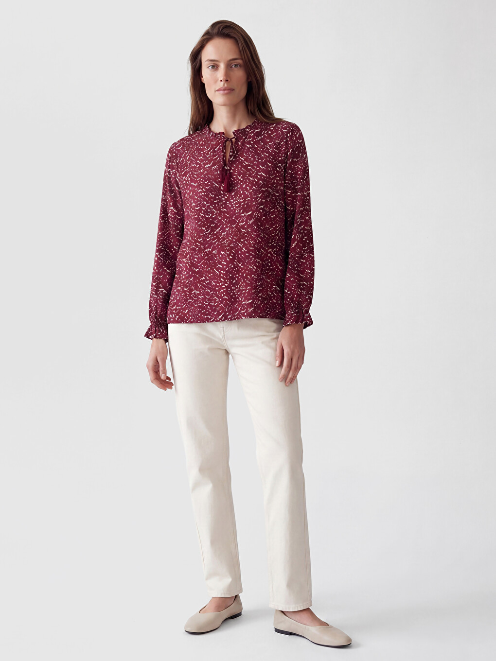 Crew Neck Patterned Blouse-1