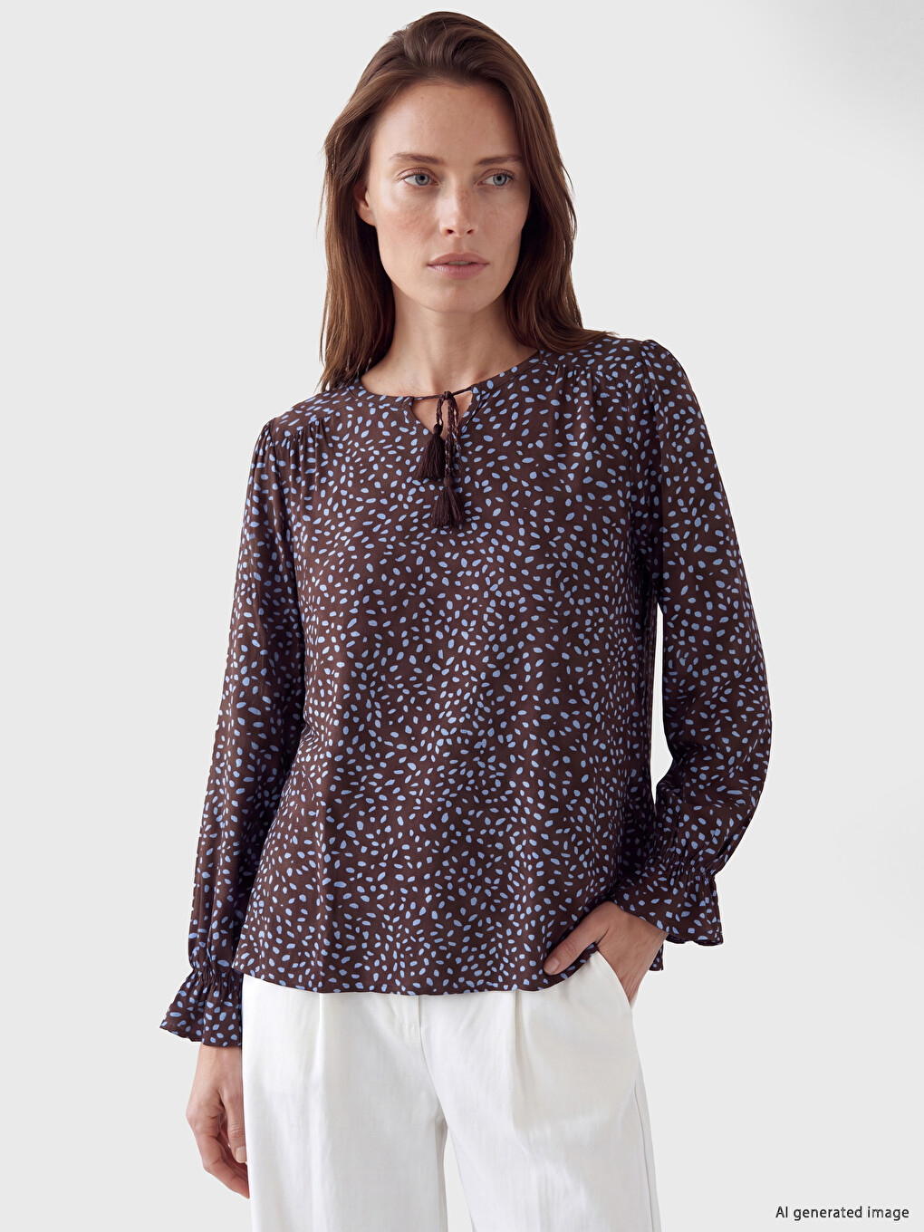 Tie Neck Patterned Blouse
