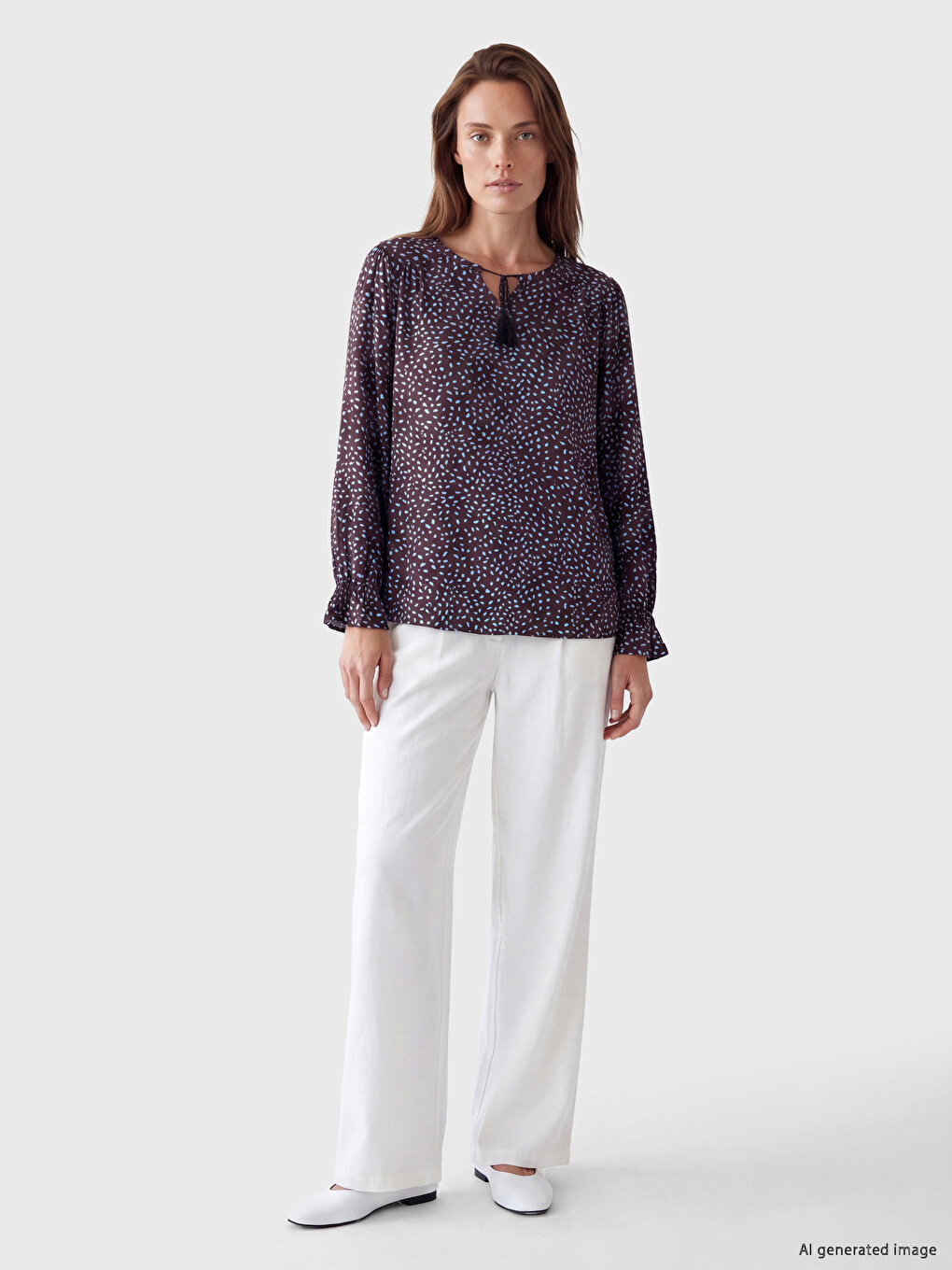 Tie Neck Patterned Blouse-1