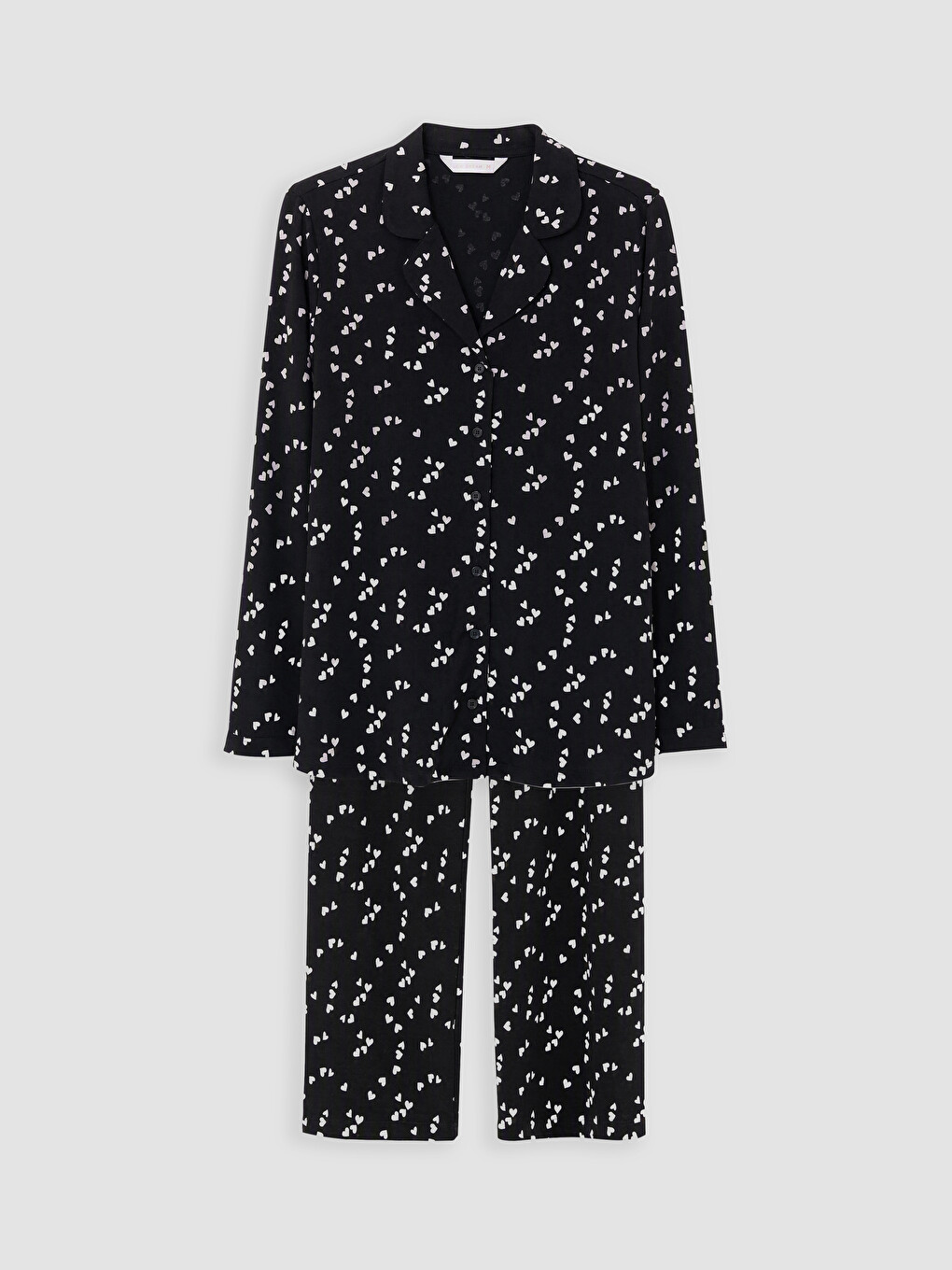 Siyah Gömlek Yaka Kalp Baskılı Hamile Pijama Takımı-4