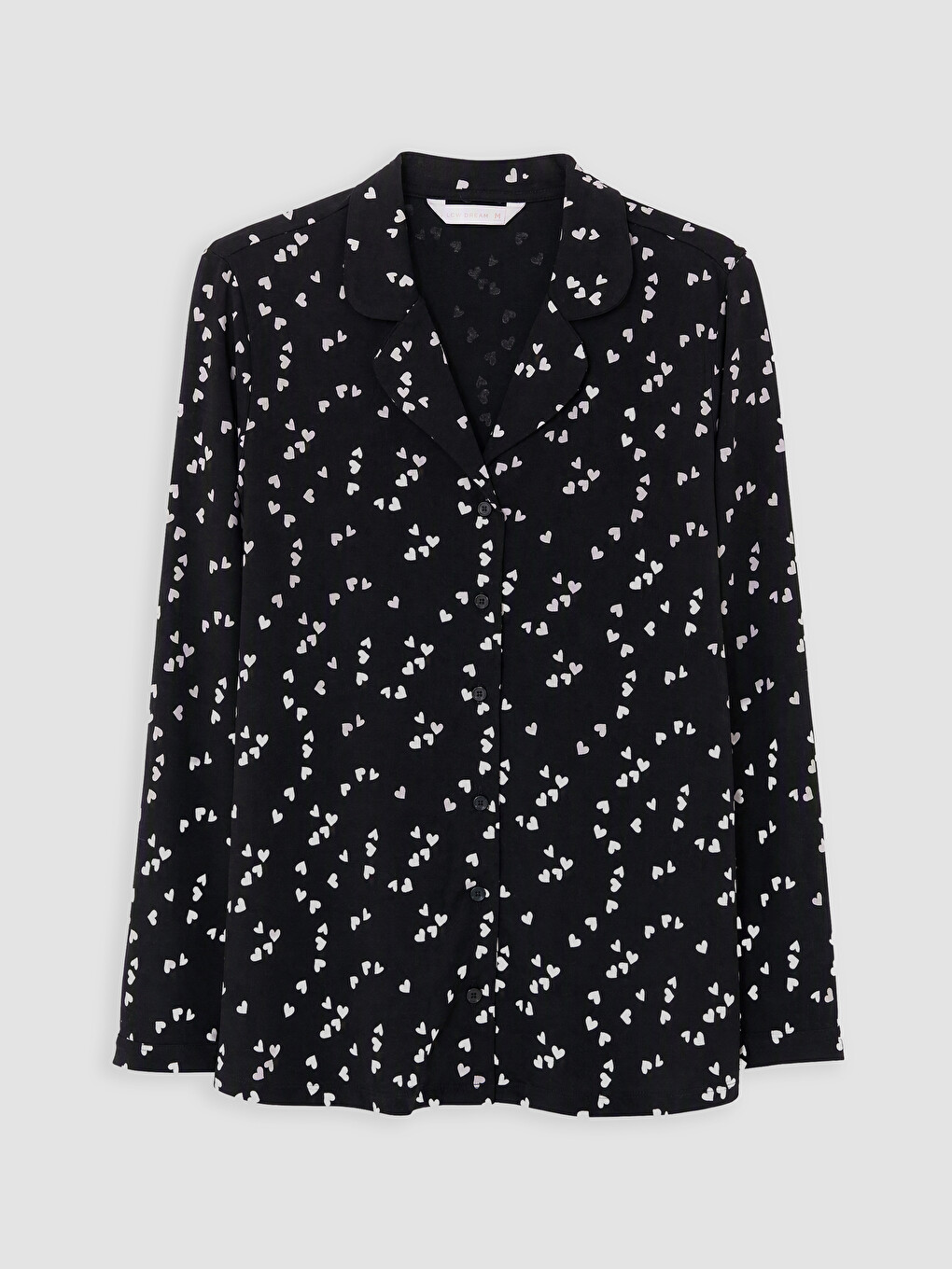 Siyah Gömlek Yaka Kalp Baskılı Hamile Pijama Takımı-5