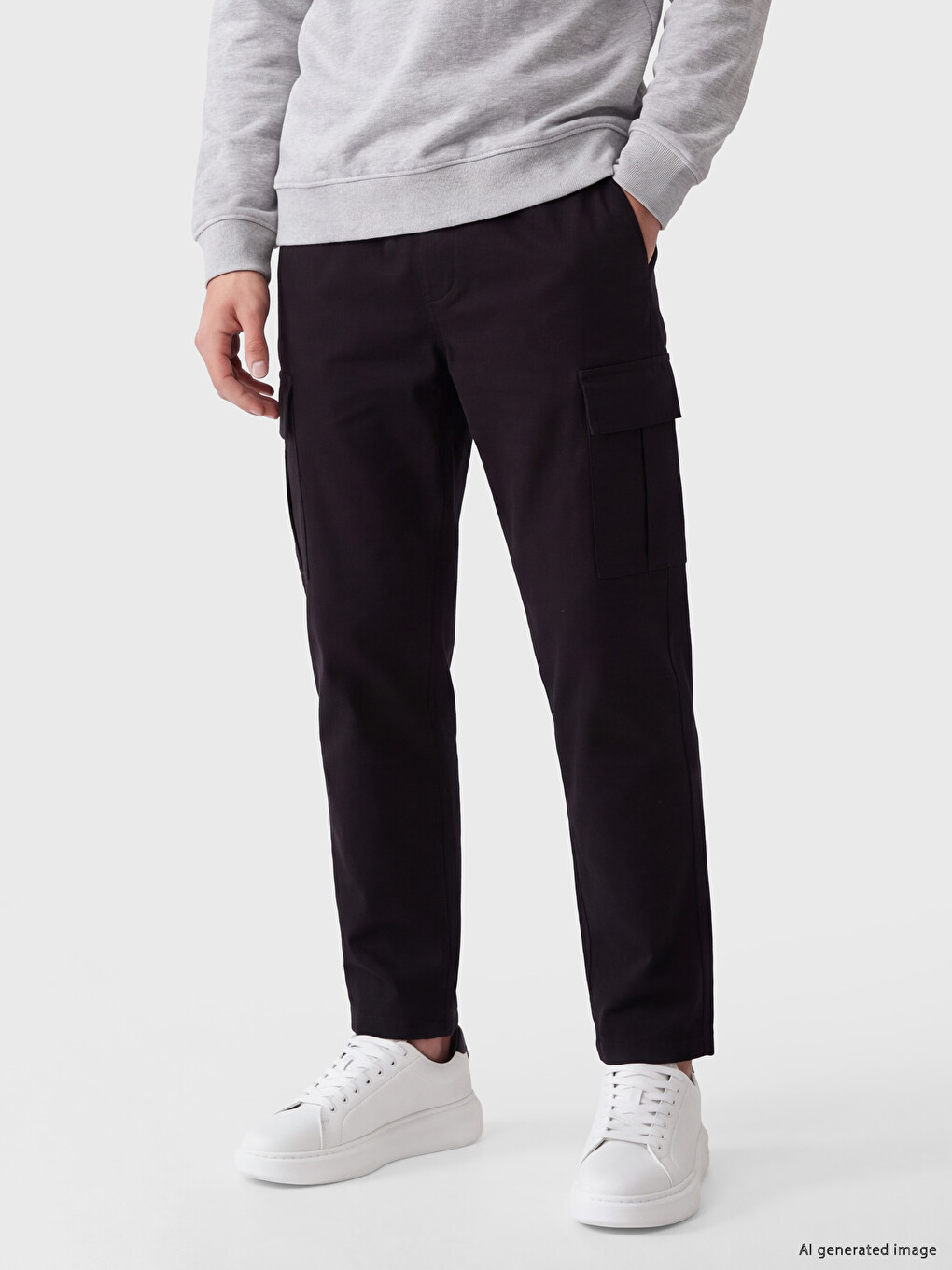 Siyah Relax Fit Erkek Kargo Pantolon-1