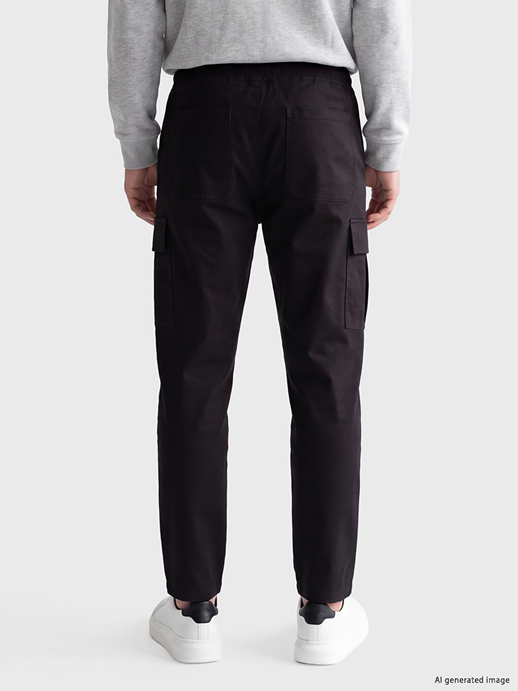 Siyah Relax Fit Erkek Kargo Pantolon-2