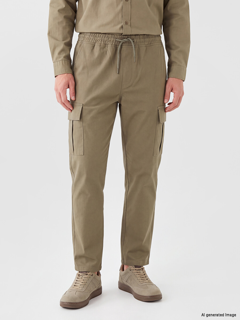 Haki Relax Fit Erkek Kargo Pantolon-1