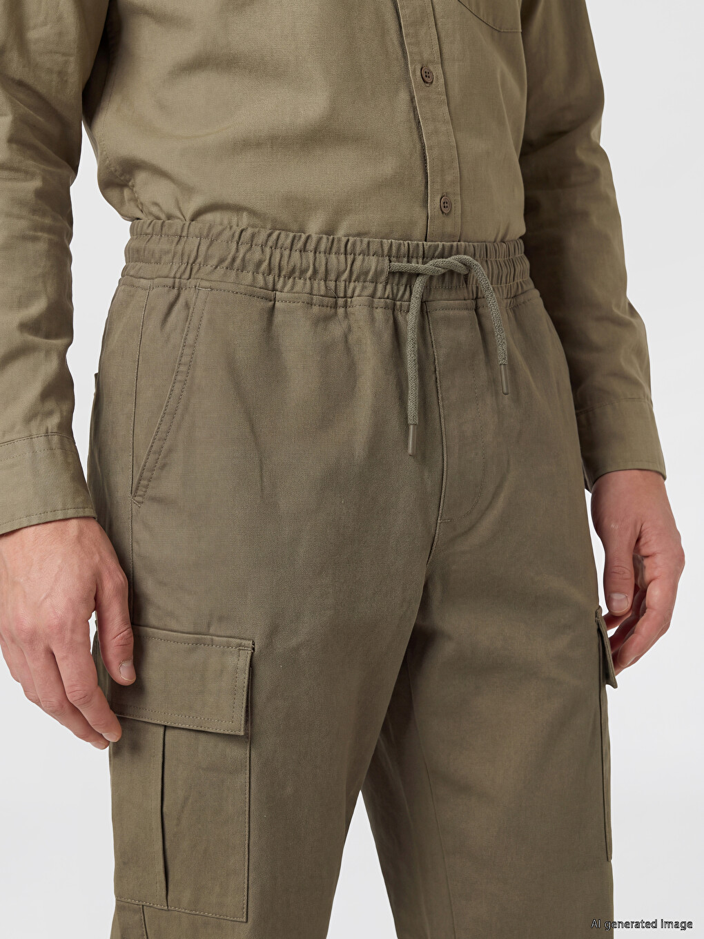 Haki Relax Fit Erkek Kargo Pantolon-2