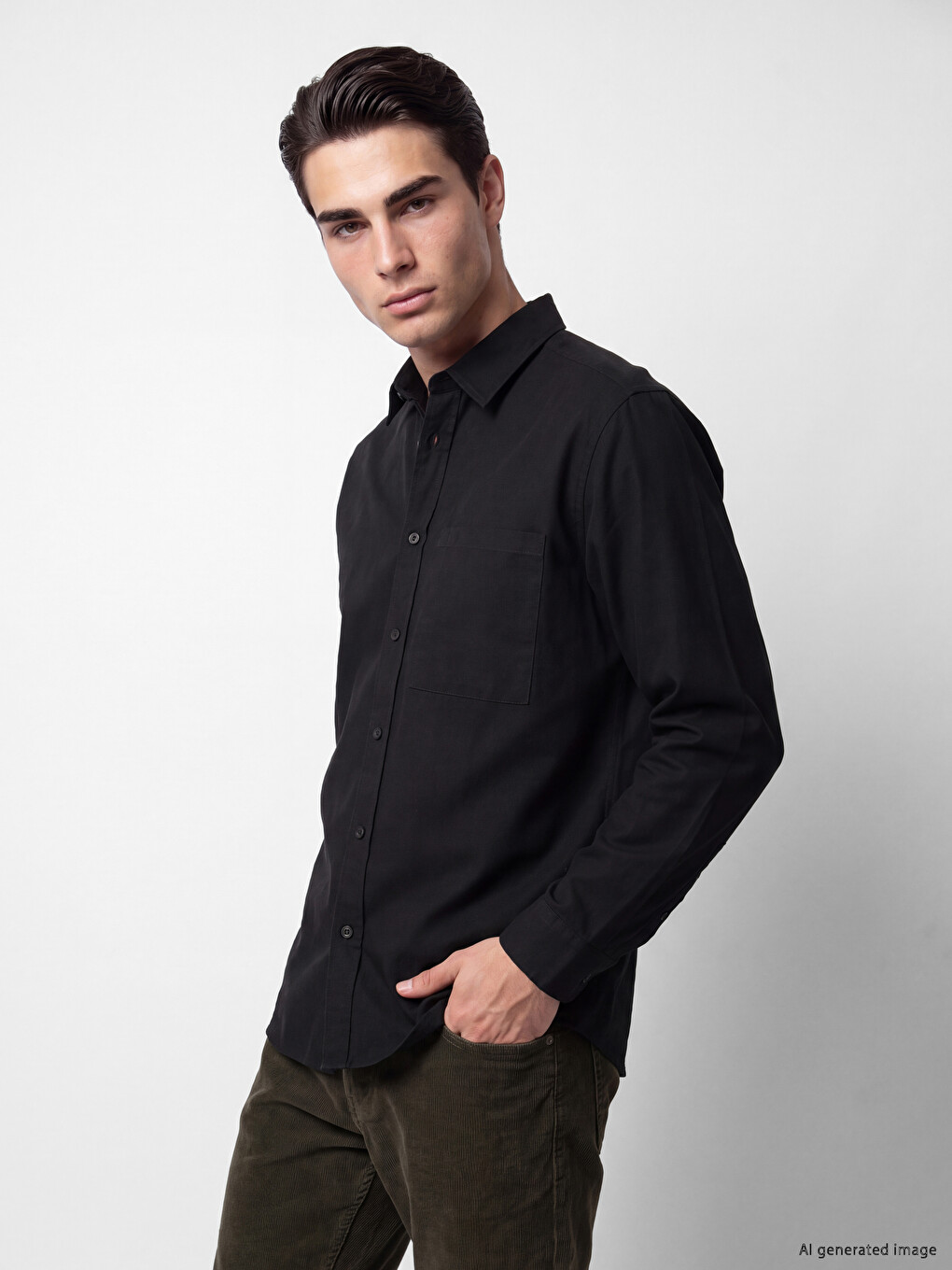 Siyah Regular Fit Gabardin Erkek Gömlek