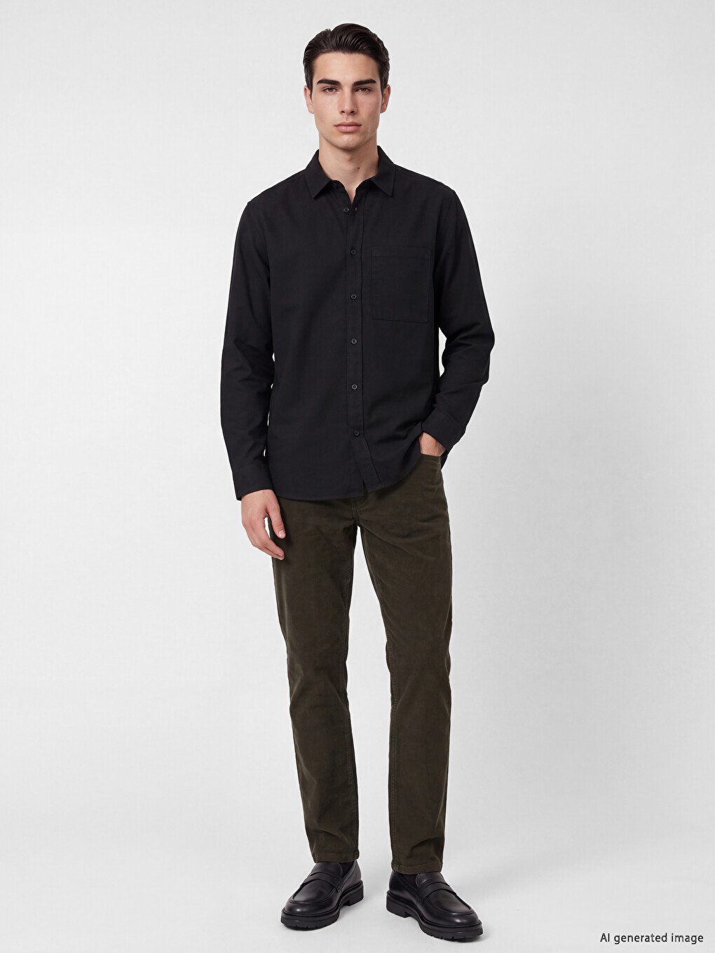 Siyah Regular Fit Gabardin Erkek Gömlek-1