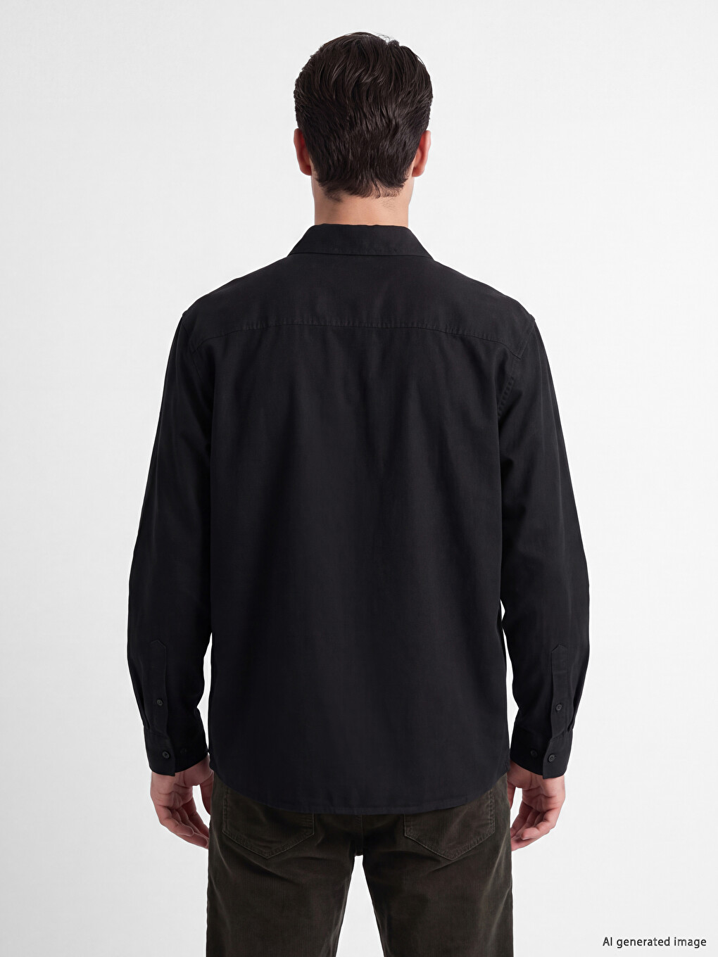 Siyah Regular Fit Gabardin Erkek Gömlek-3