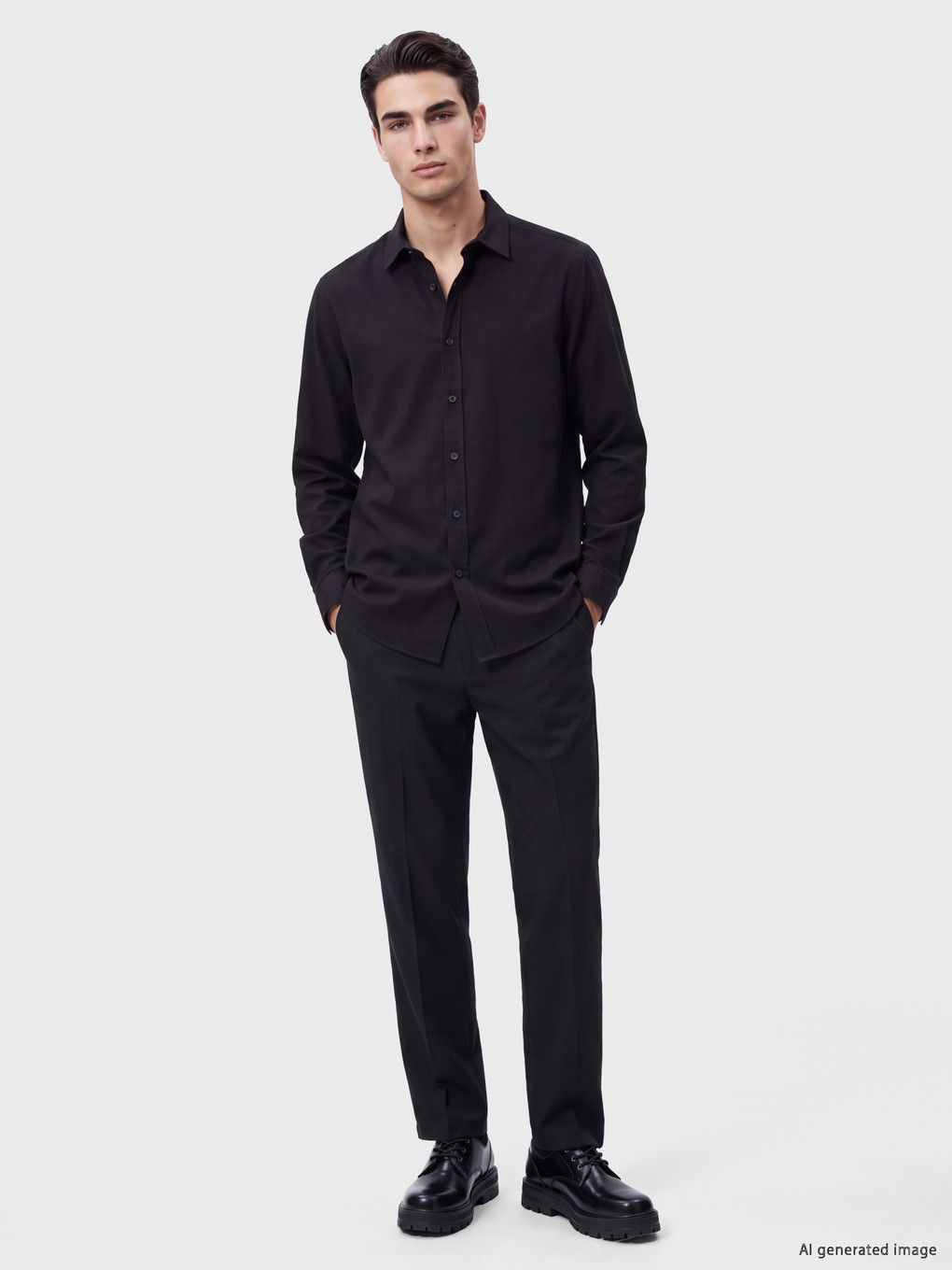 Siyah Regular Fit Oxford Erkek Gömlek-1