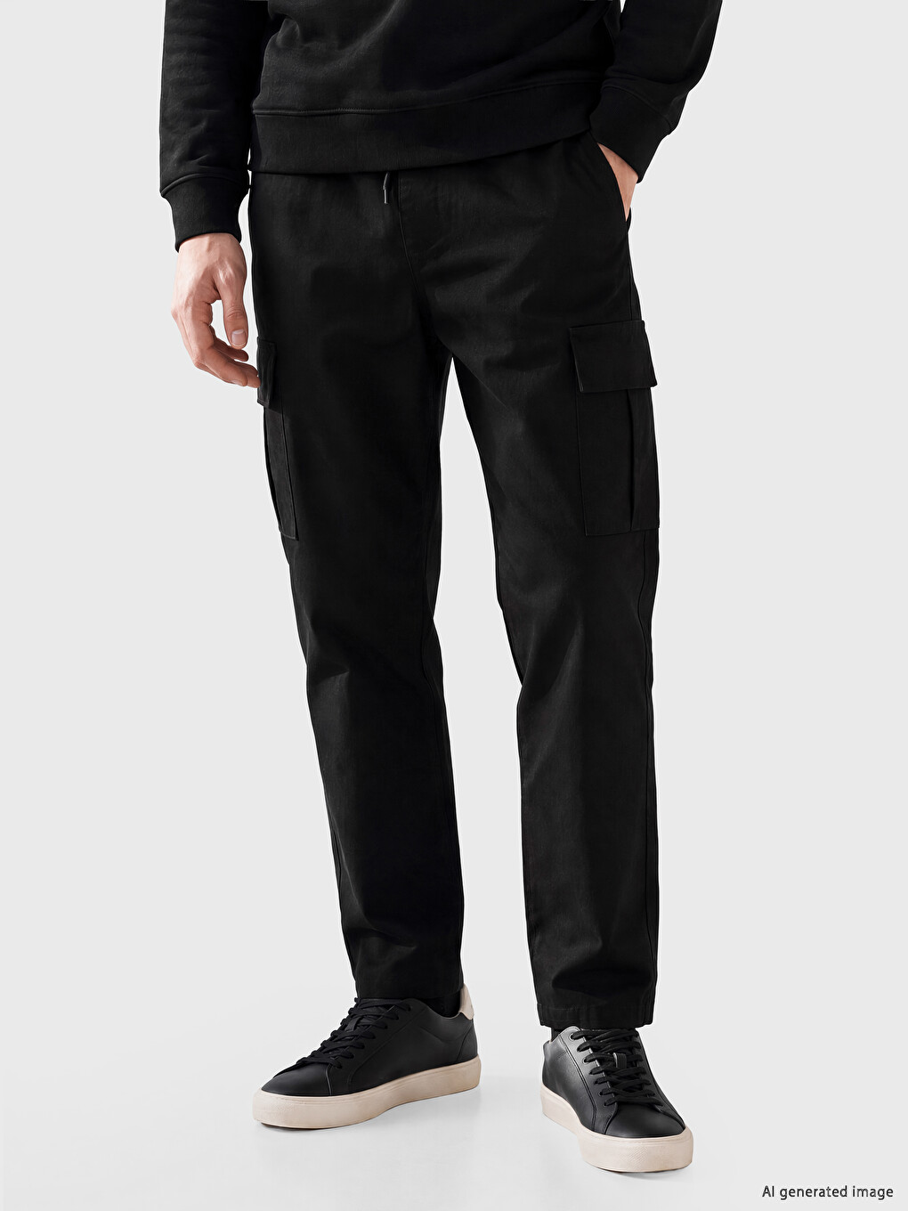 Siyah Relax Fit Erkek Kargo Pantolon-1