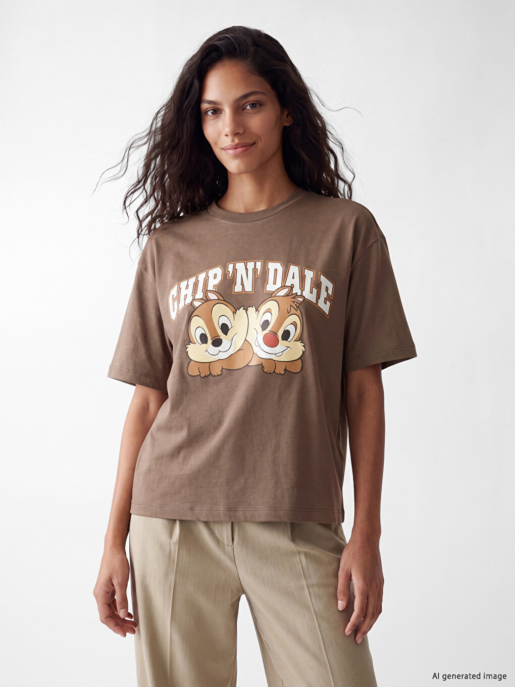 Bluzë E Stampuar Chip Dhe Dale Me Prekje Të Butë Për Gra