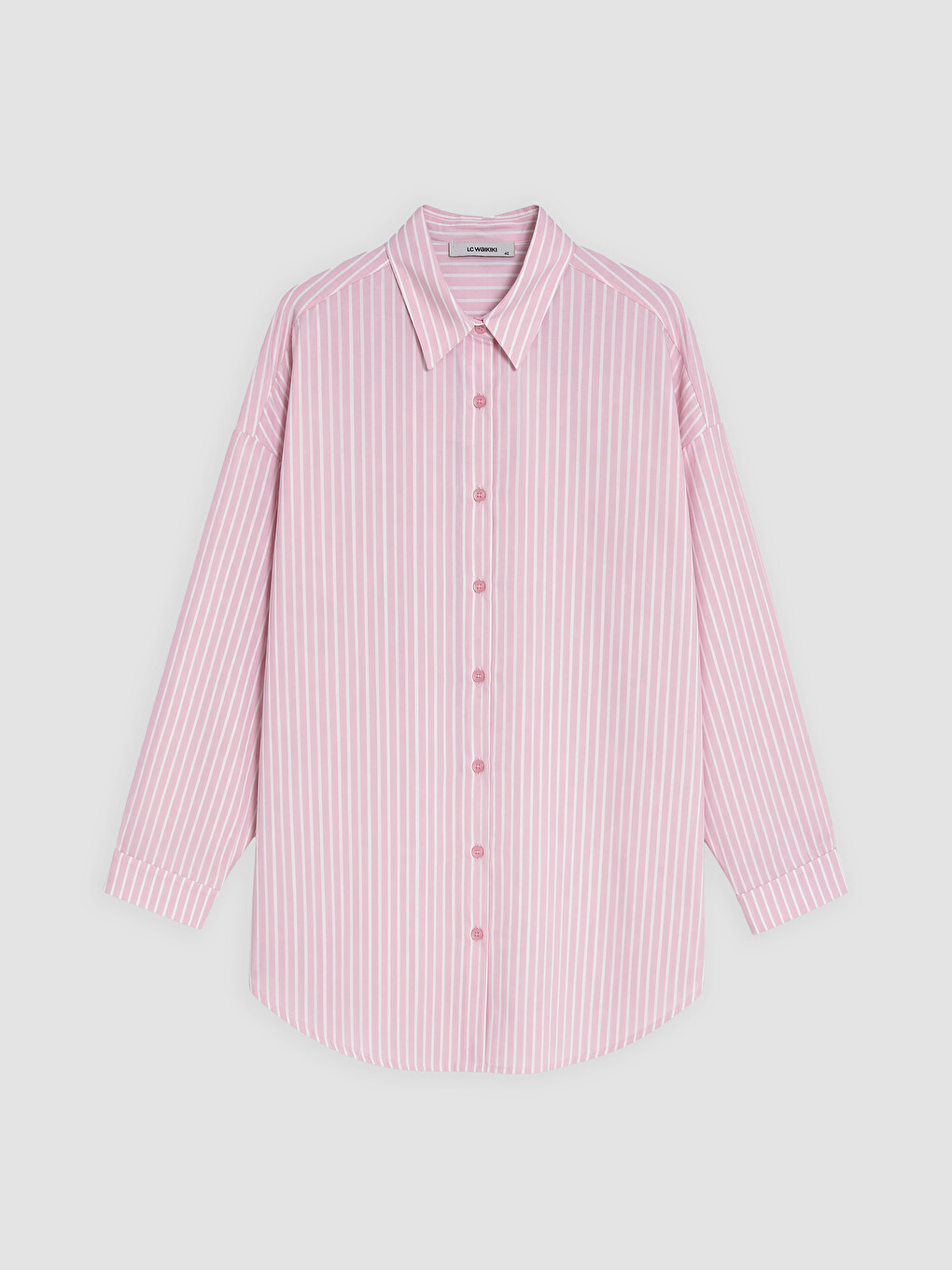 Pembe Çizgili Poplin Kadın Gömlek-4