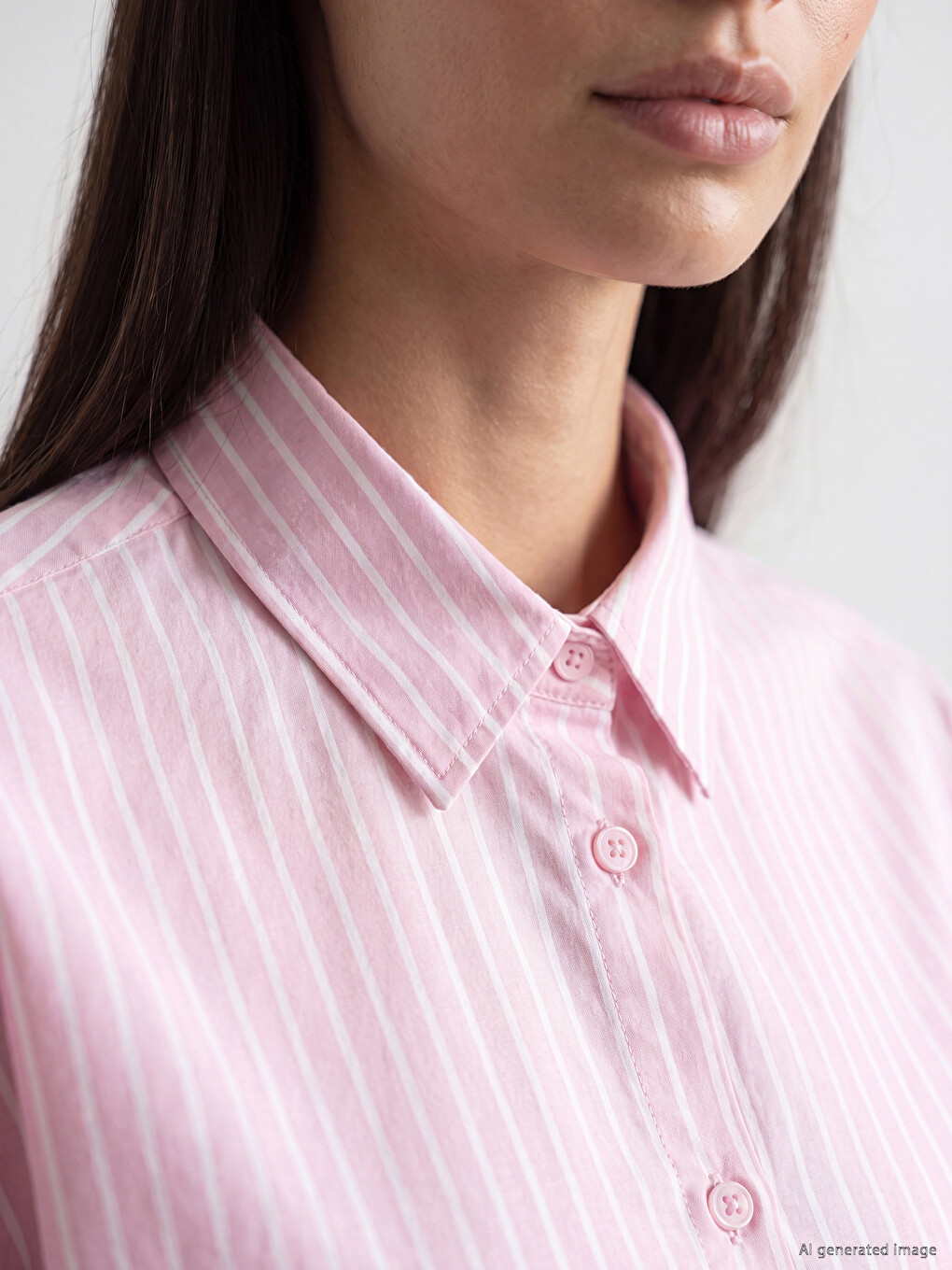 Pembe Çizgili Poplin Kadın Gömlek-2